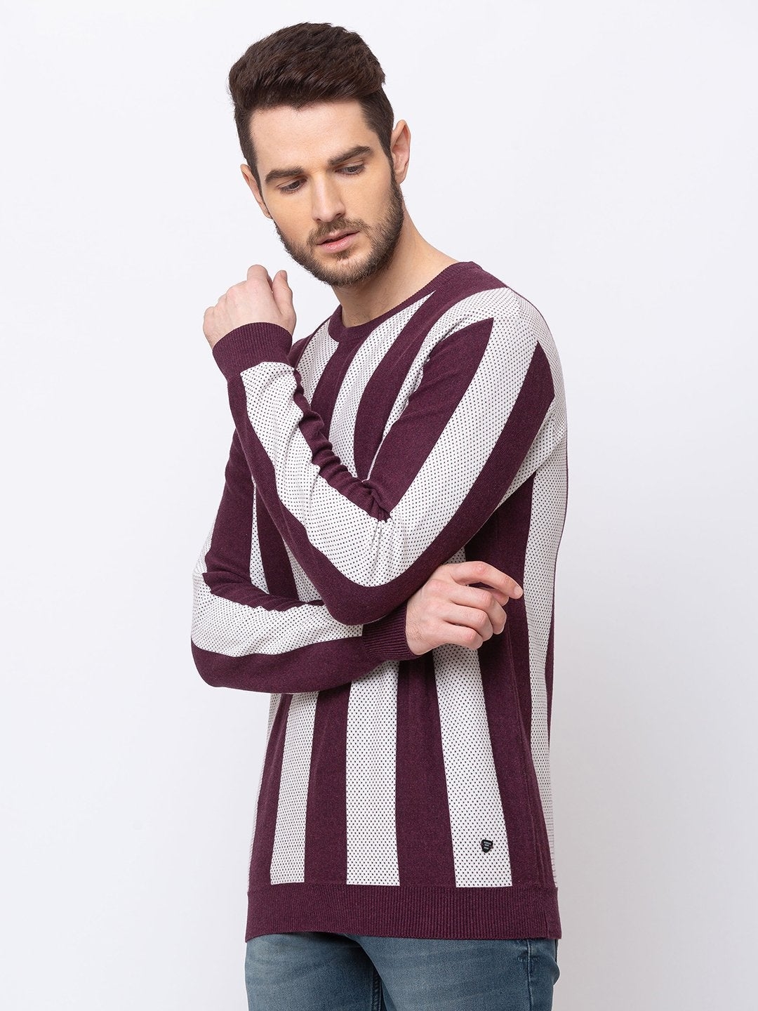 Status Quo | Men's Red Cotton Striped Sweaters 1