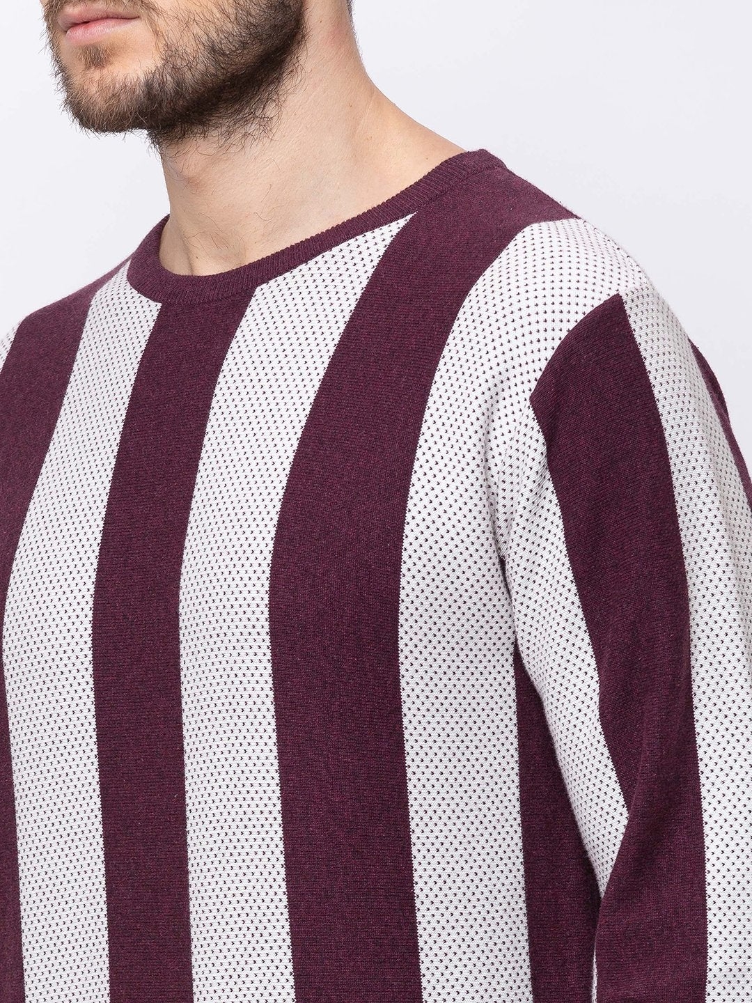 Status Quo | Men's Red Cotton Striped Sweaters 6