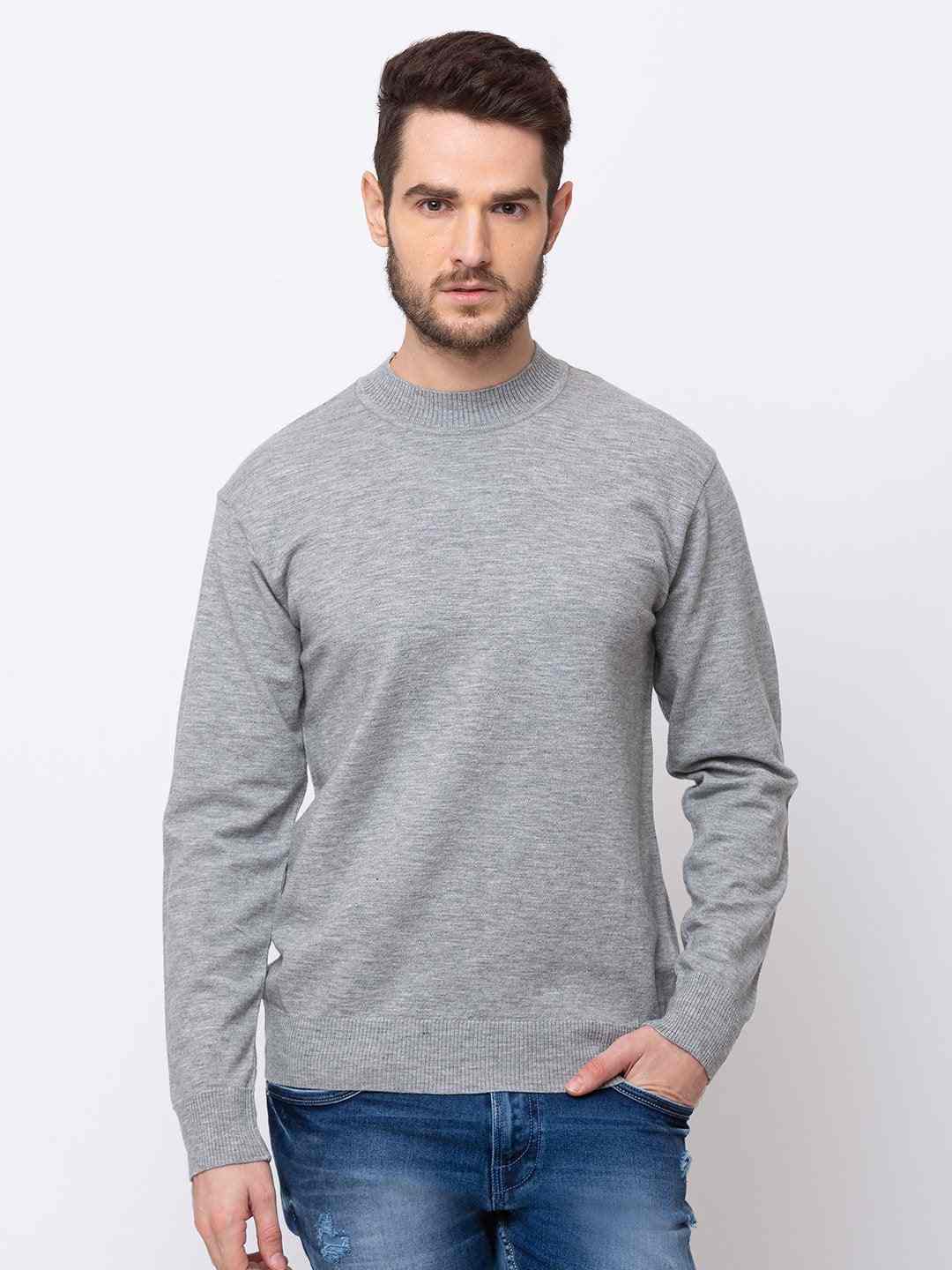 Men's Grey Polycotton Melange Sweaters