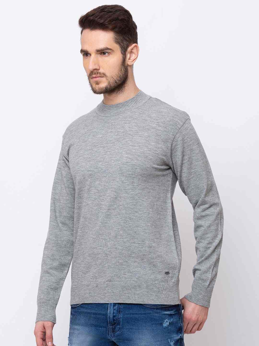 Men's Grey Polycotton Melange Sweaters