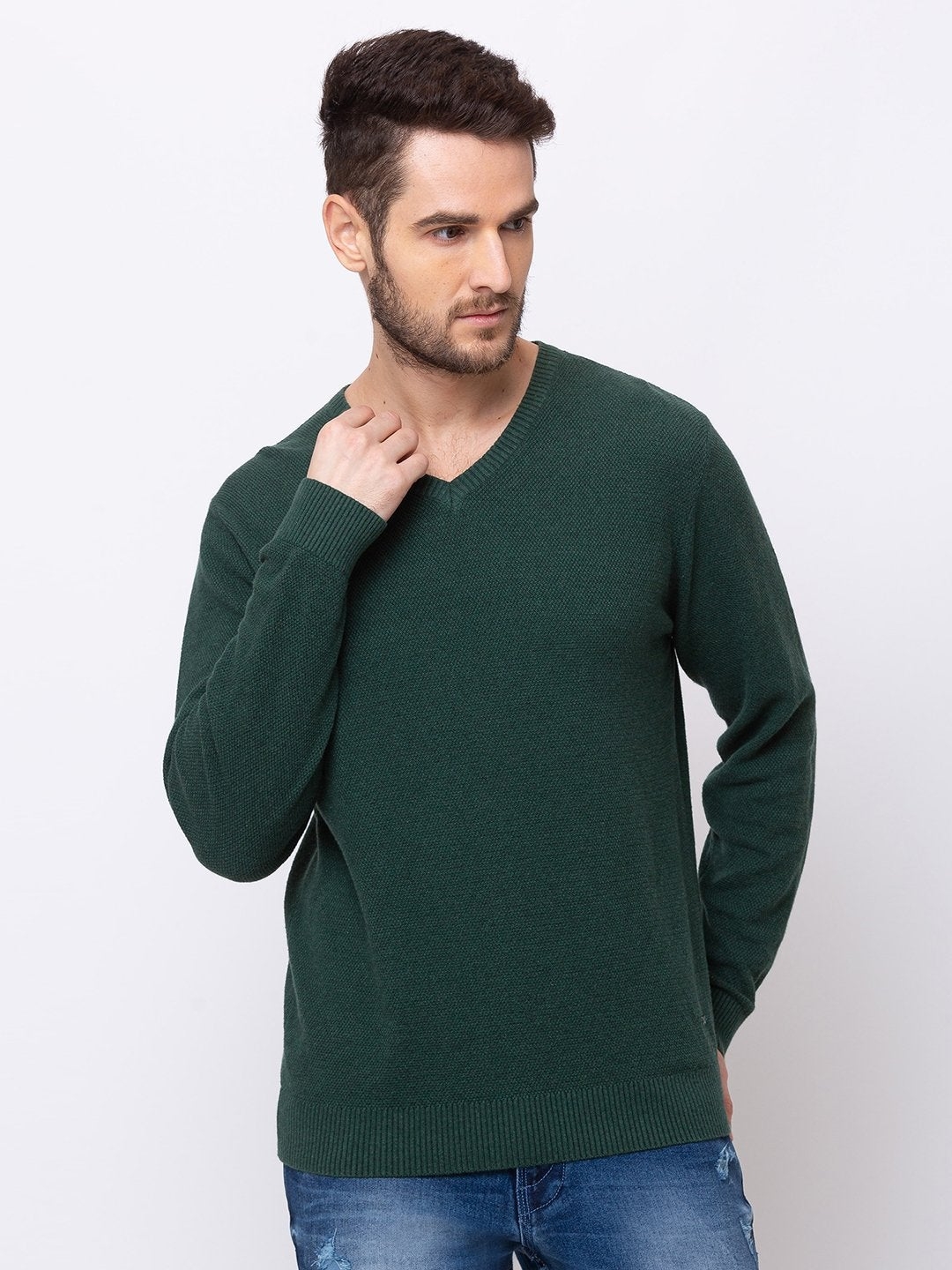 Status Quo | Men's Green Cotton Solid Sweaters 0