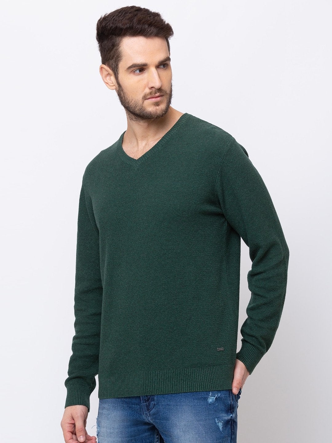 Status Quo | Men's Green Cotton Solid Sweaters 1