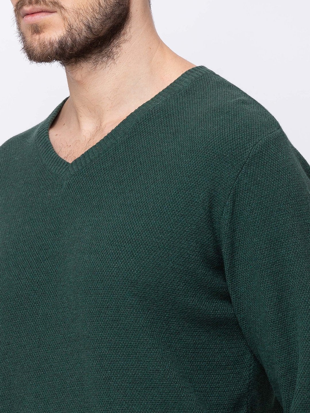 Men's Green Cotton Solid Sweaters