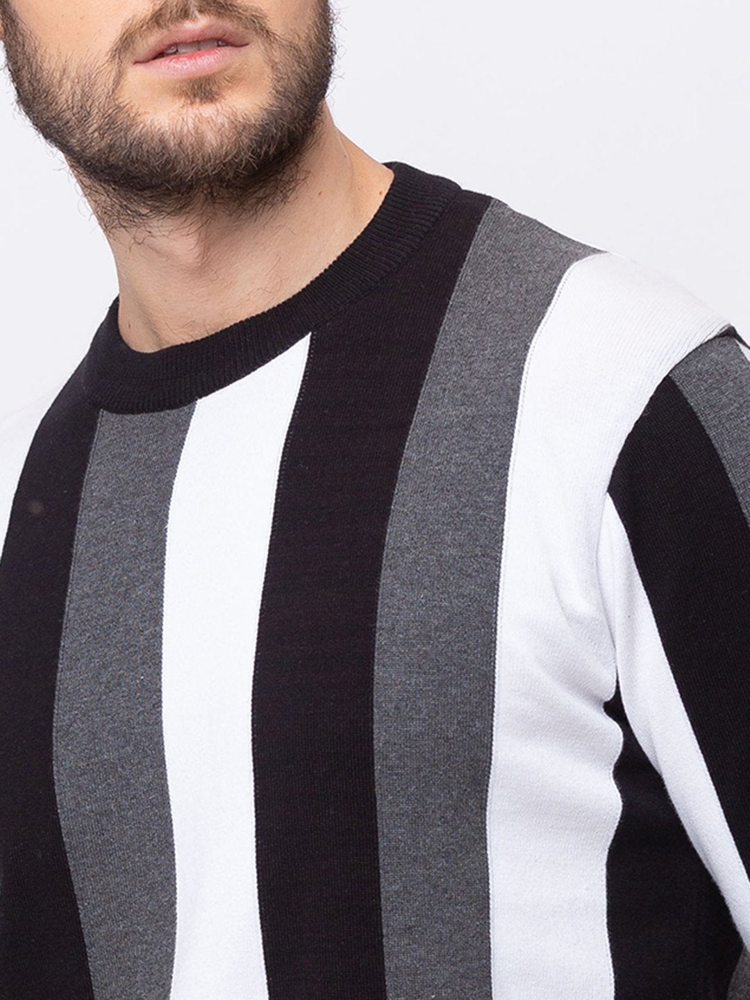Status Quo | Men's Black Cotton Striped Sweatshirts 6