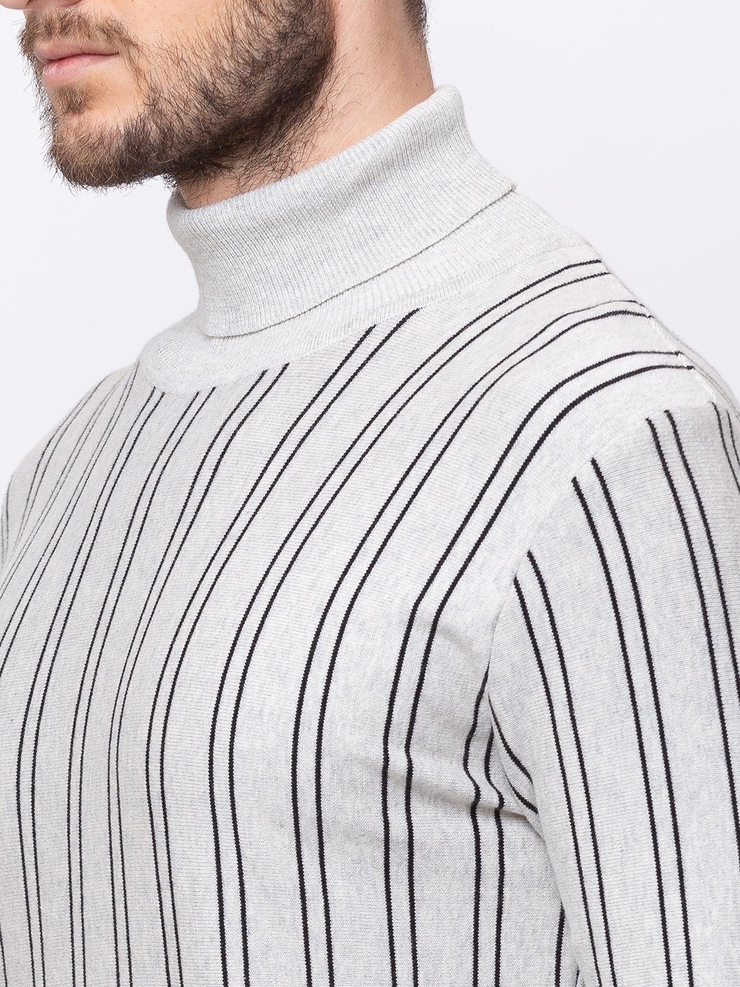 Status Quo | Men's Grey Cotton Striped Sweaters 6