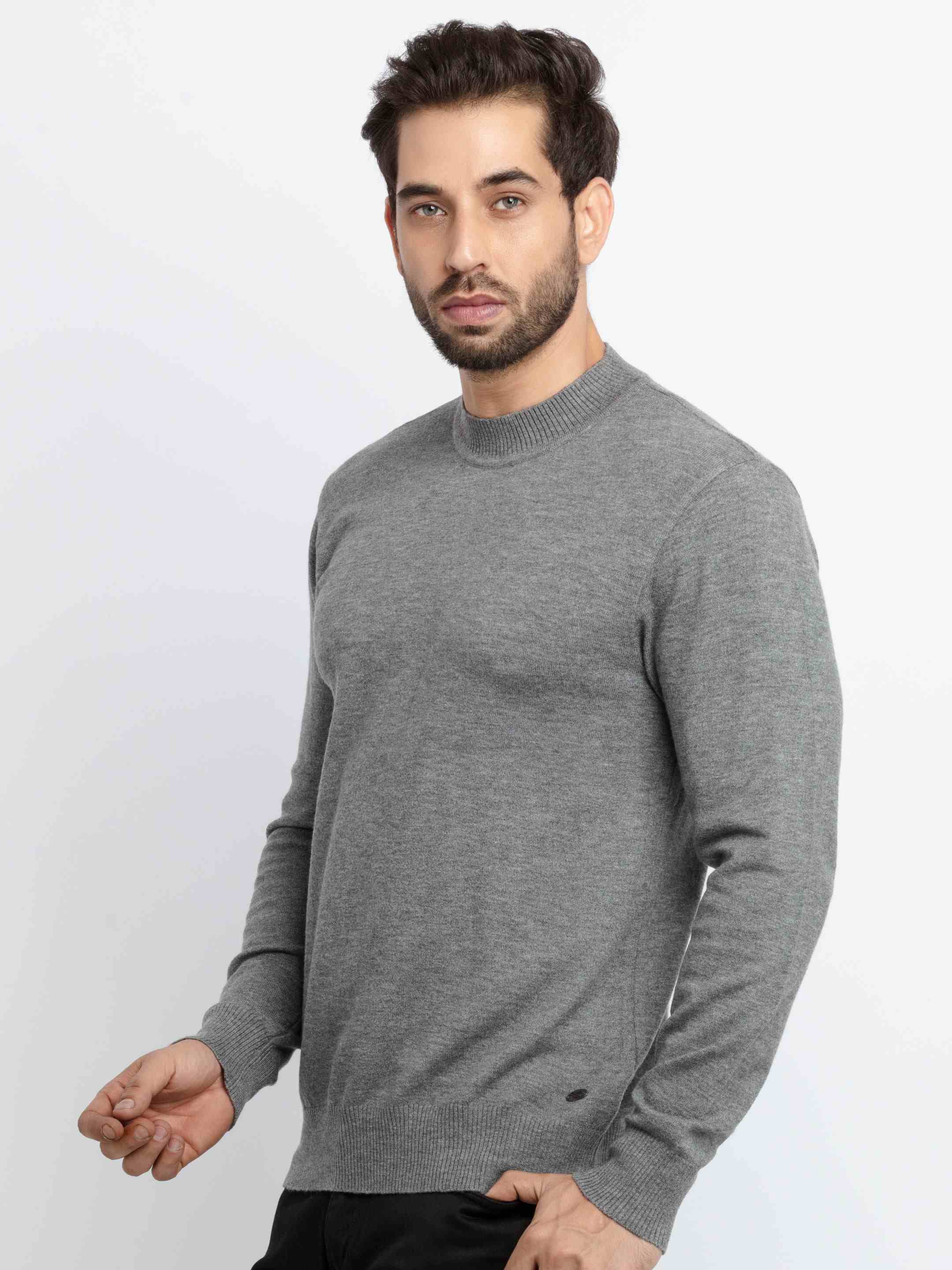 Status Quo | Men's Grey Acrylic Solid Sweaters 1