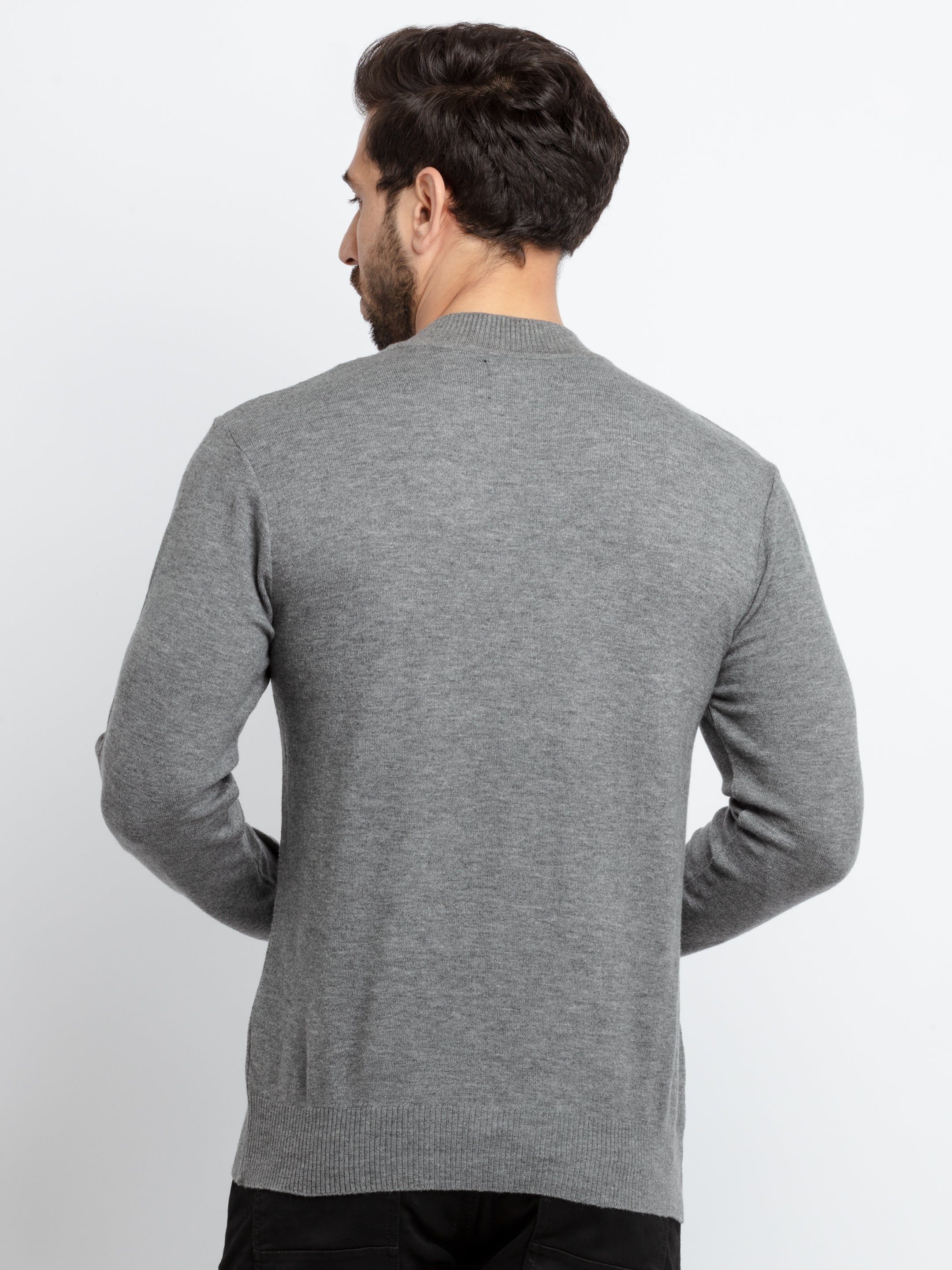 Status Quo | Men's Grey Acrylic Solid Sweaters 2