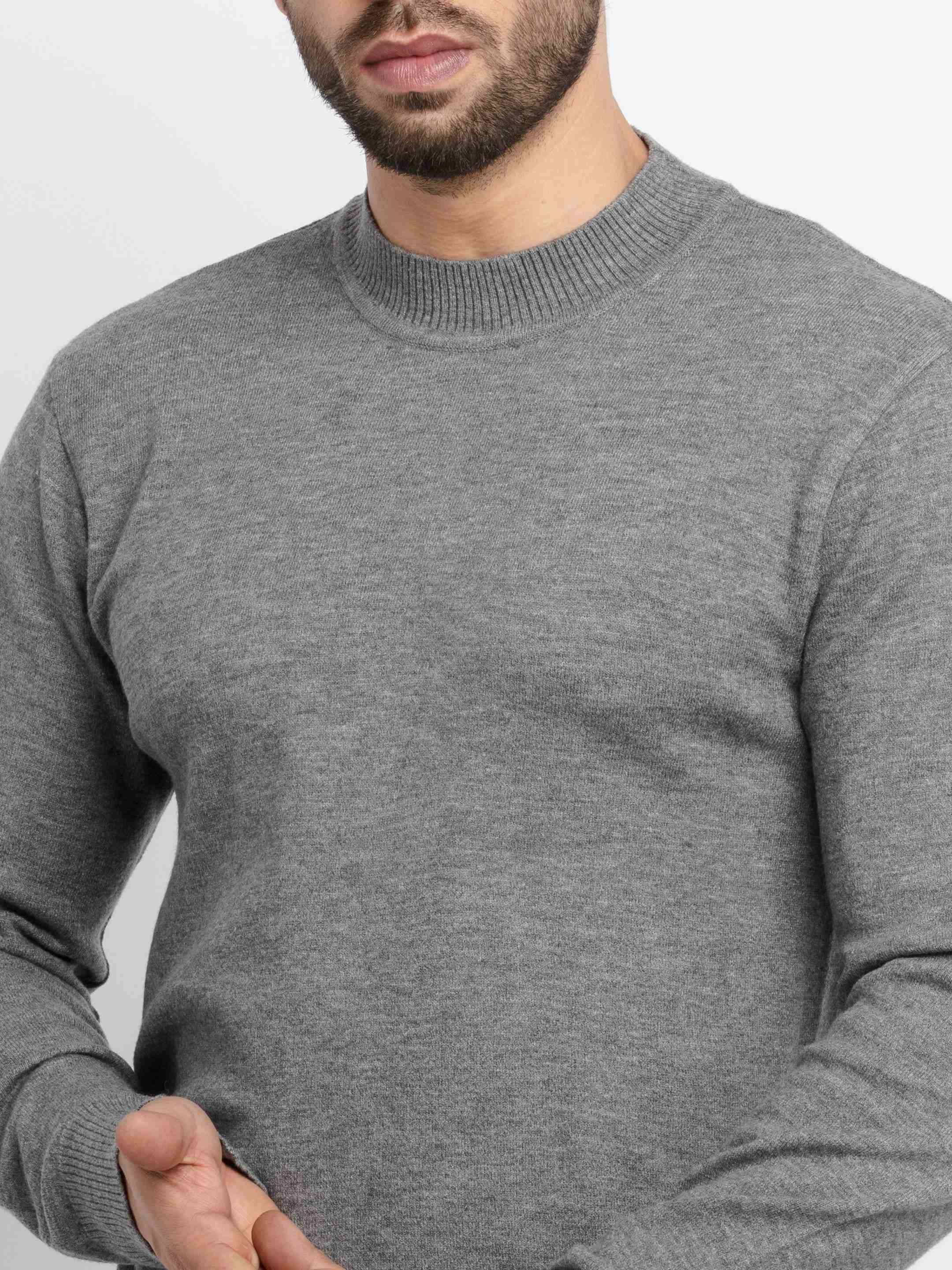 Status Quo | Men's Grey Acrylic Solid Sweaters 3