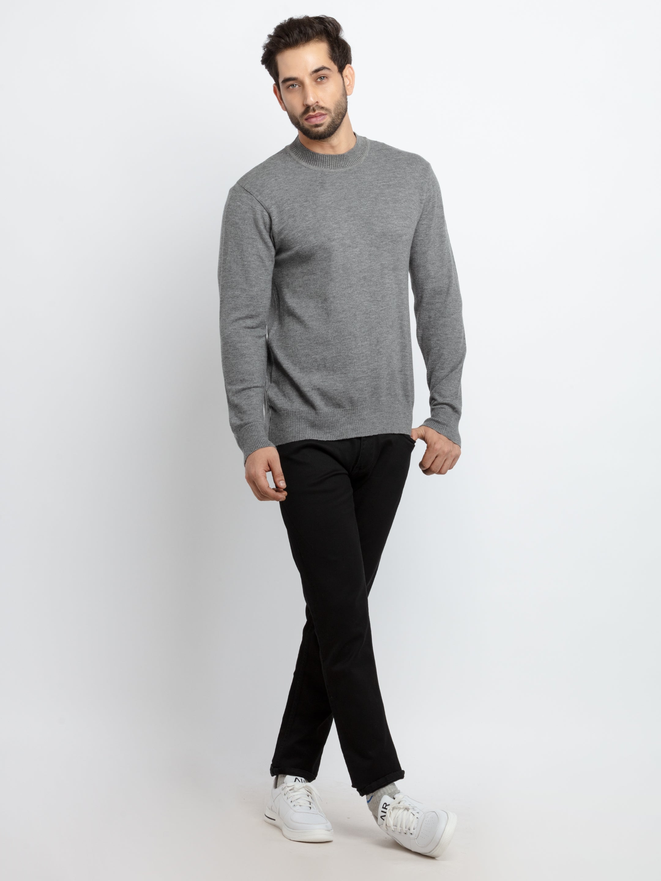 Status Quo | Men's Grey Acrylic Solid Sweaters 4