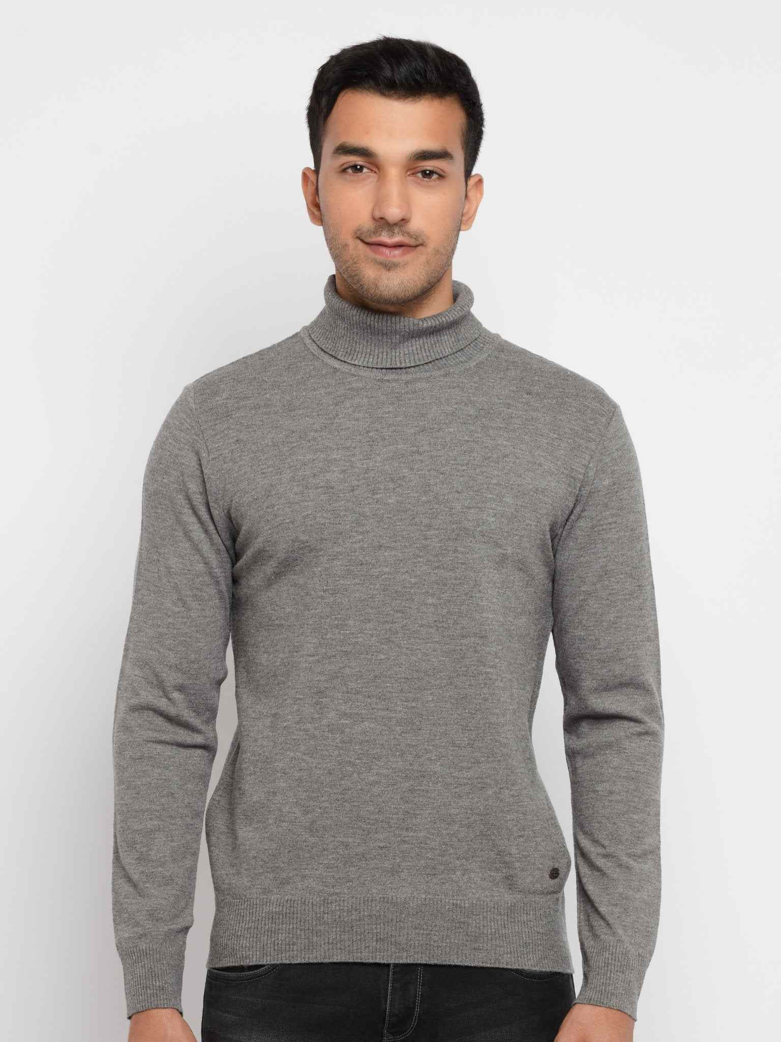 Men's Grey Polycotton Melange Sweaters
