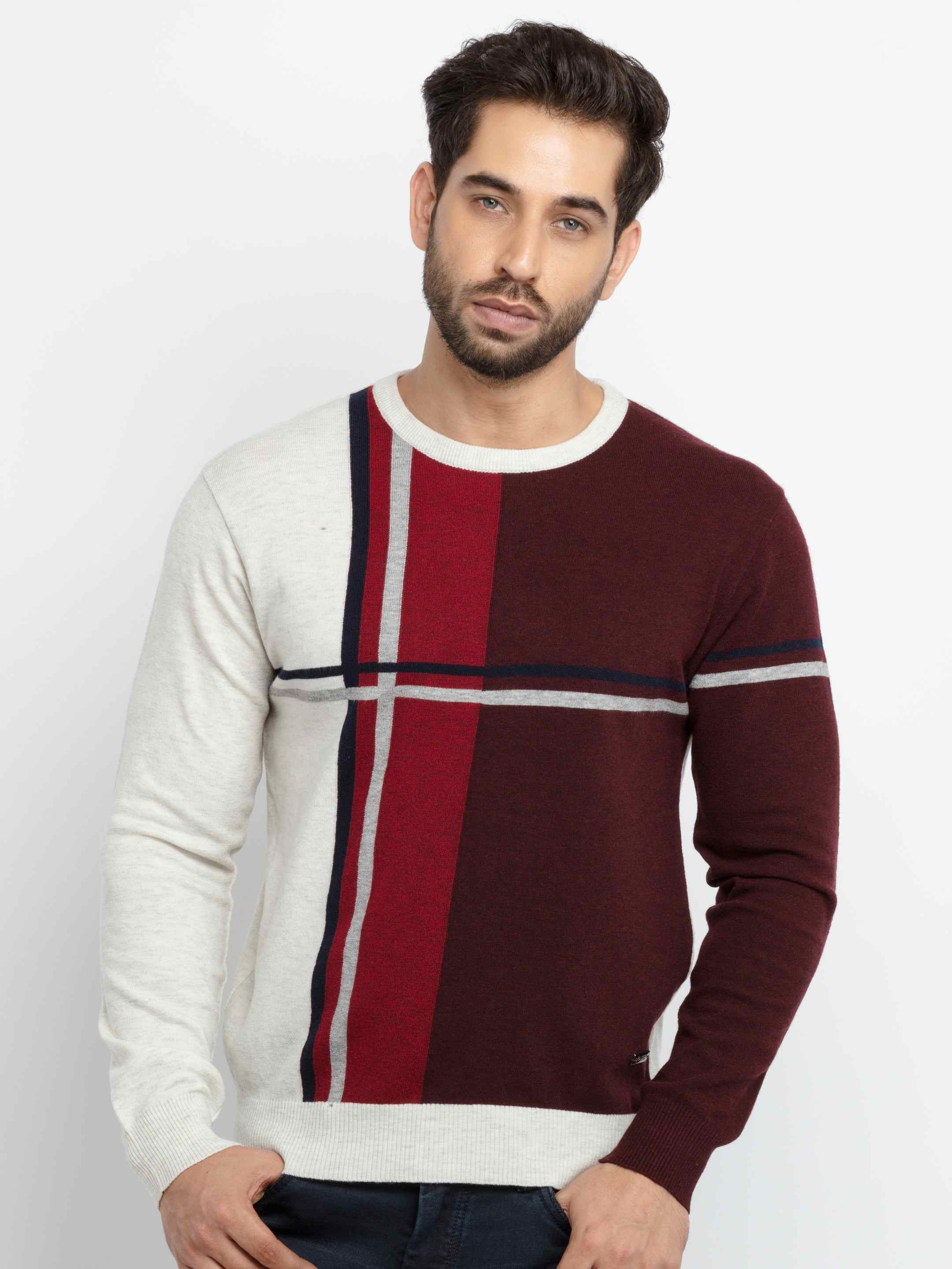 Men's Red Acrylic Colourblock Sweaters