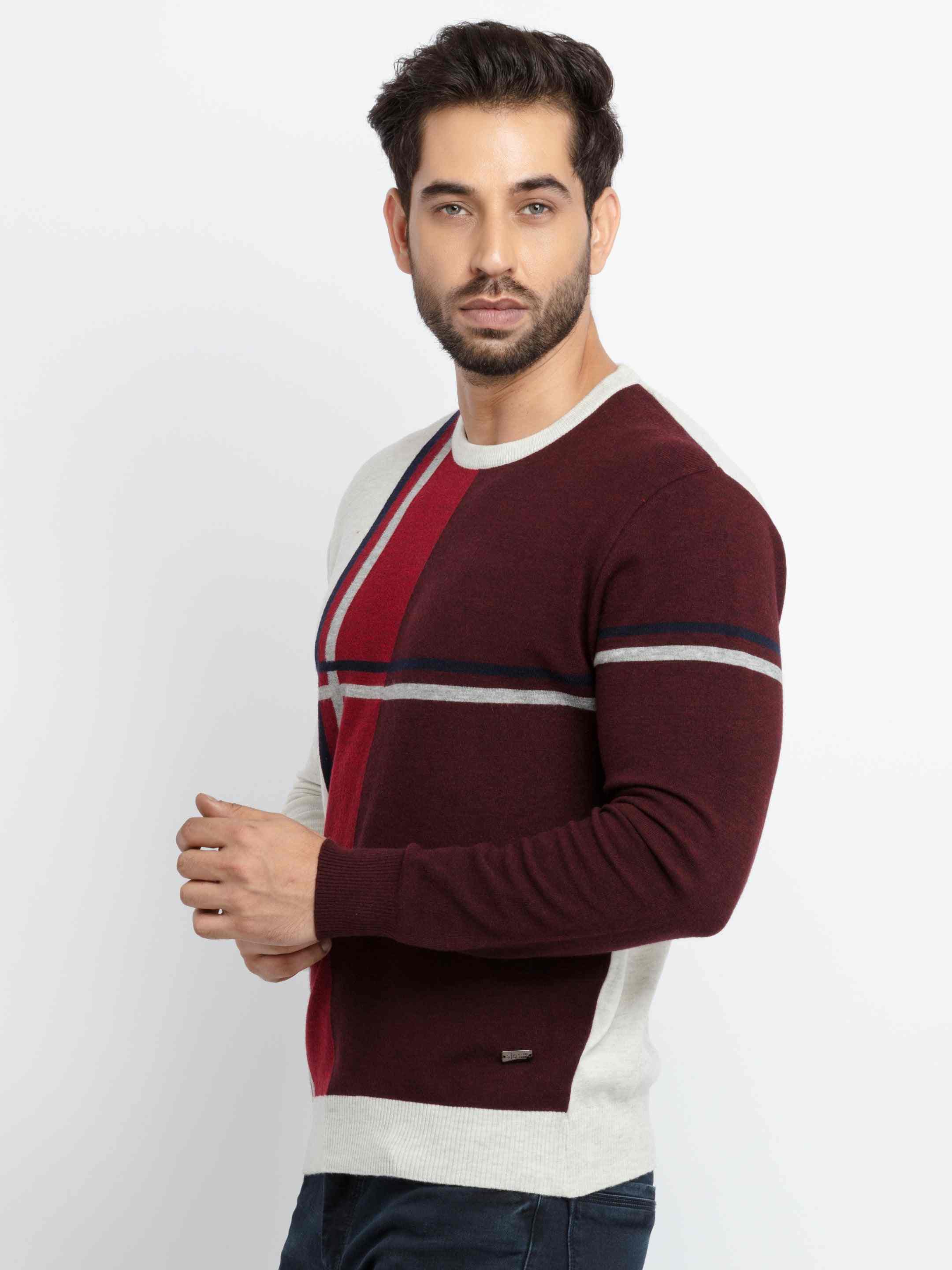 Men's Red Acrylic Colourblock Sweaters