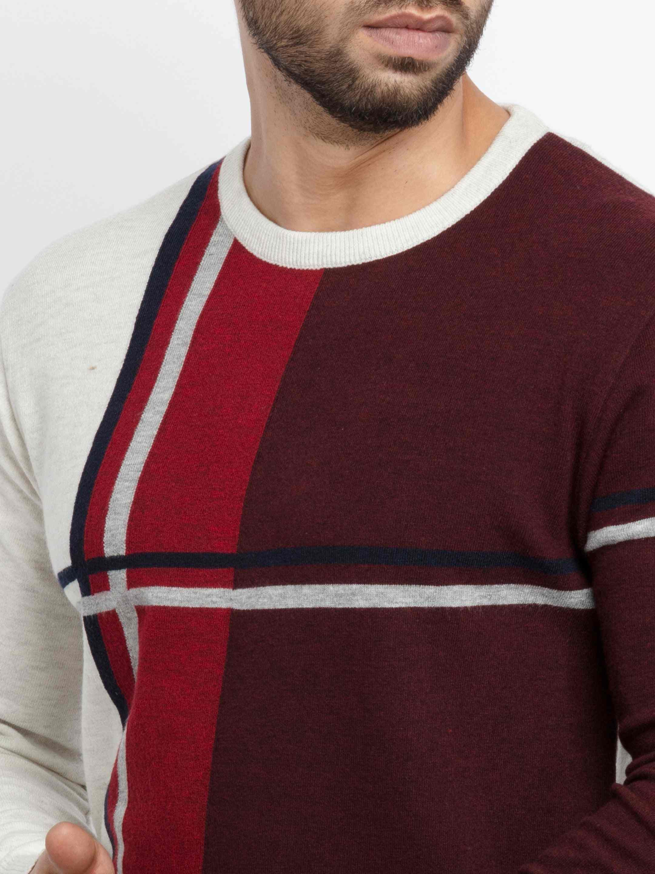 Men's Red Acrylic Colourblock Sweaters