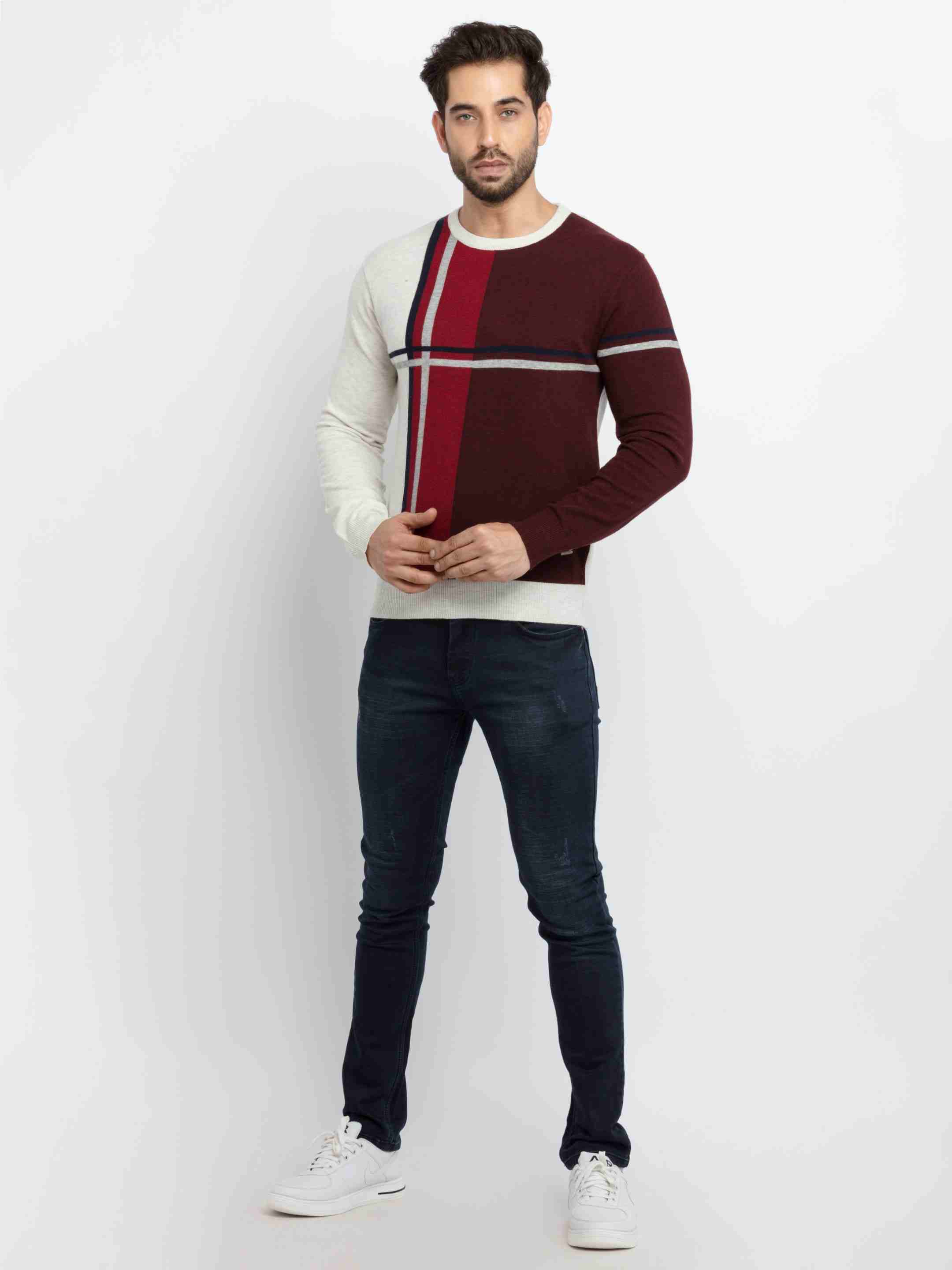 Men's Red Acrylic Colourblock Sweaters