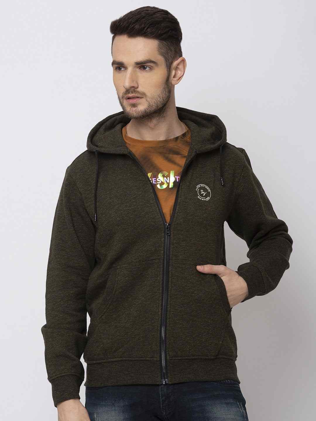 Men's Green Polycotton Solid Hoodies