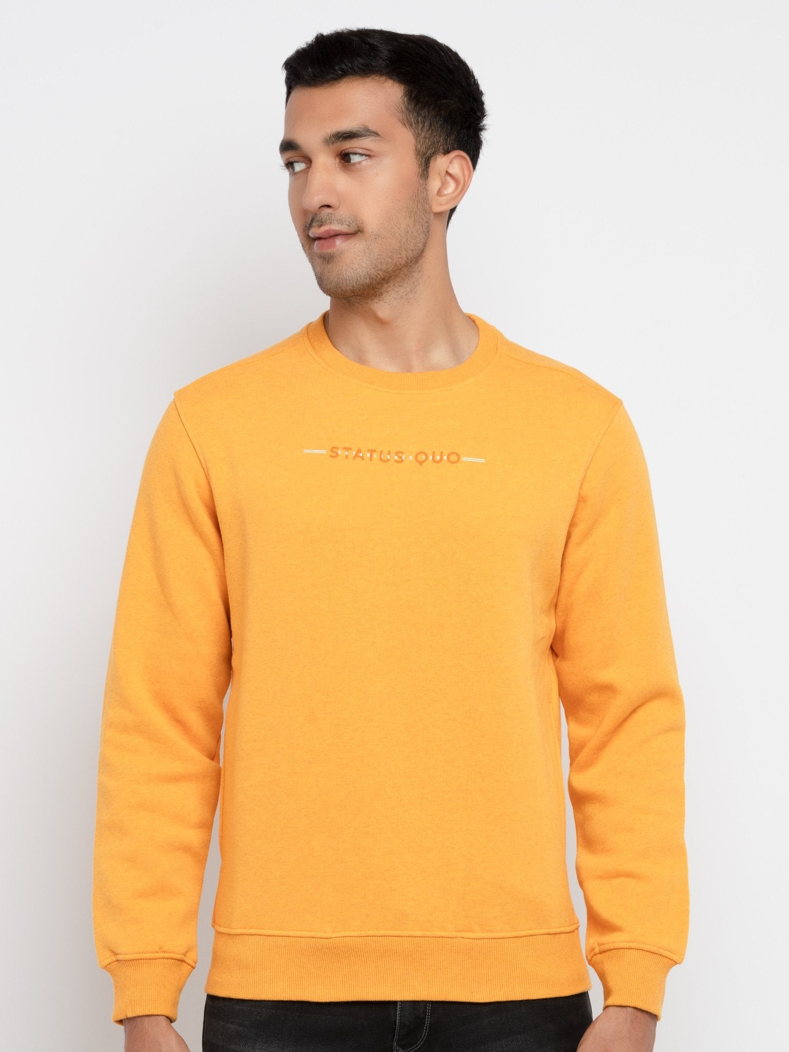 Status Quo | Men's Yellow Polycotton Printed Sweatshirts 0