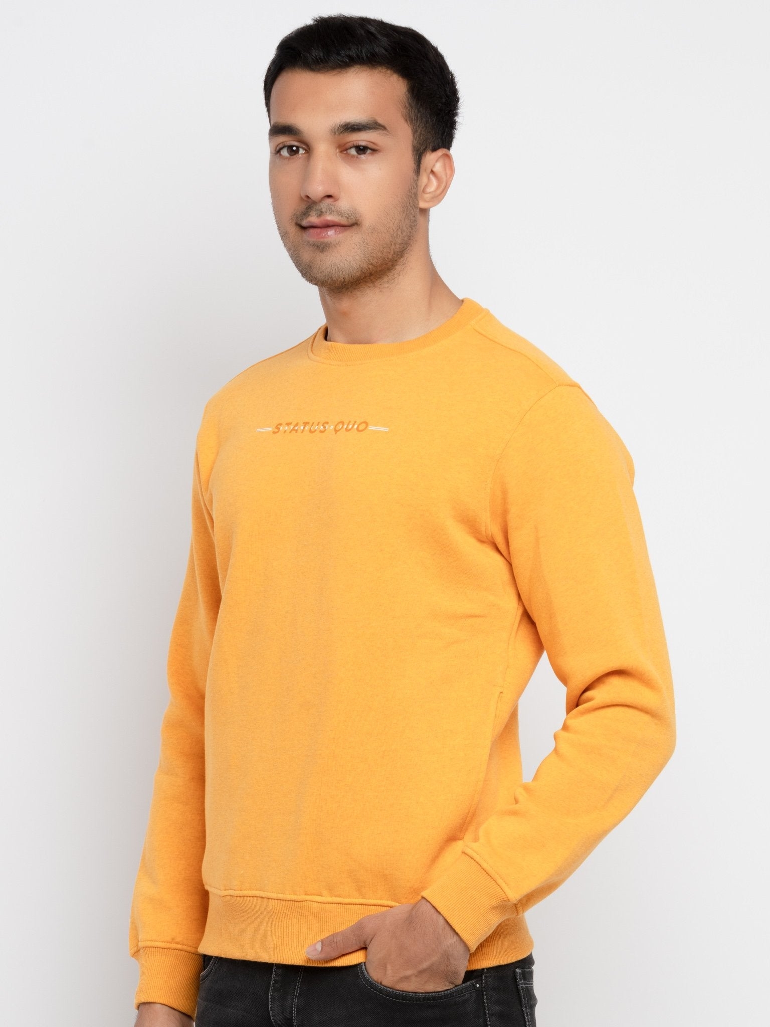 Status Quo | Men's Yellow Polycotton Printed Sweatshirts 1