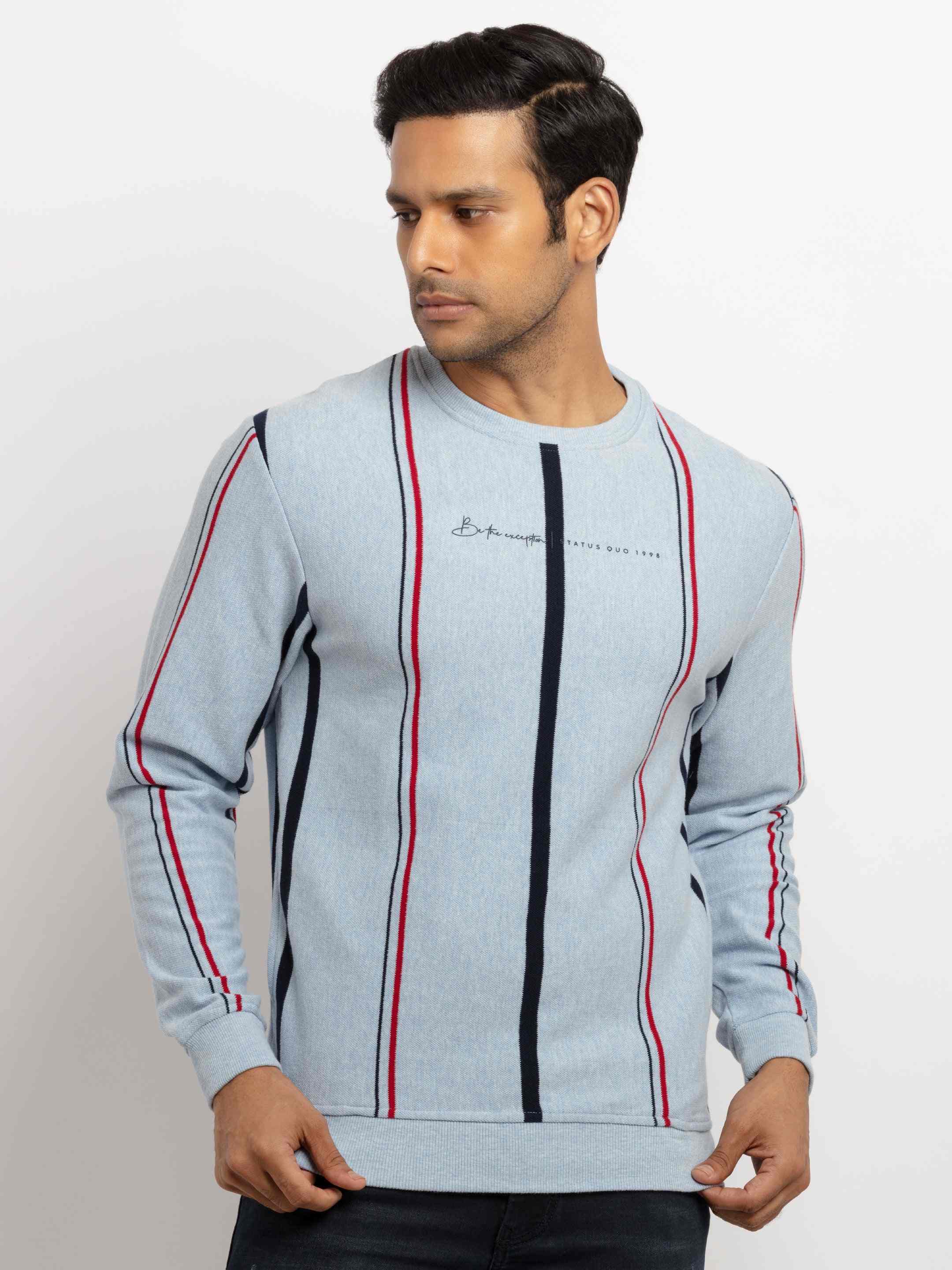 Men's Blue Polycotton Striped Sweatshirts