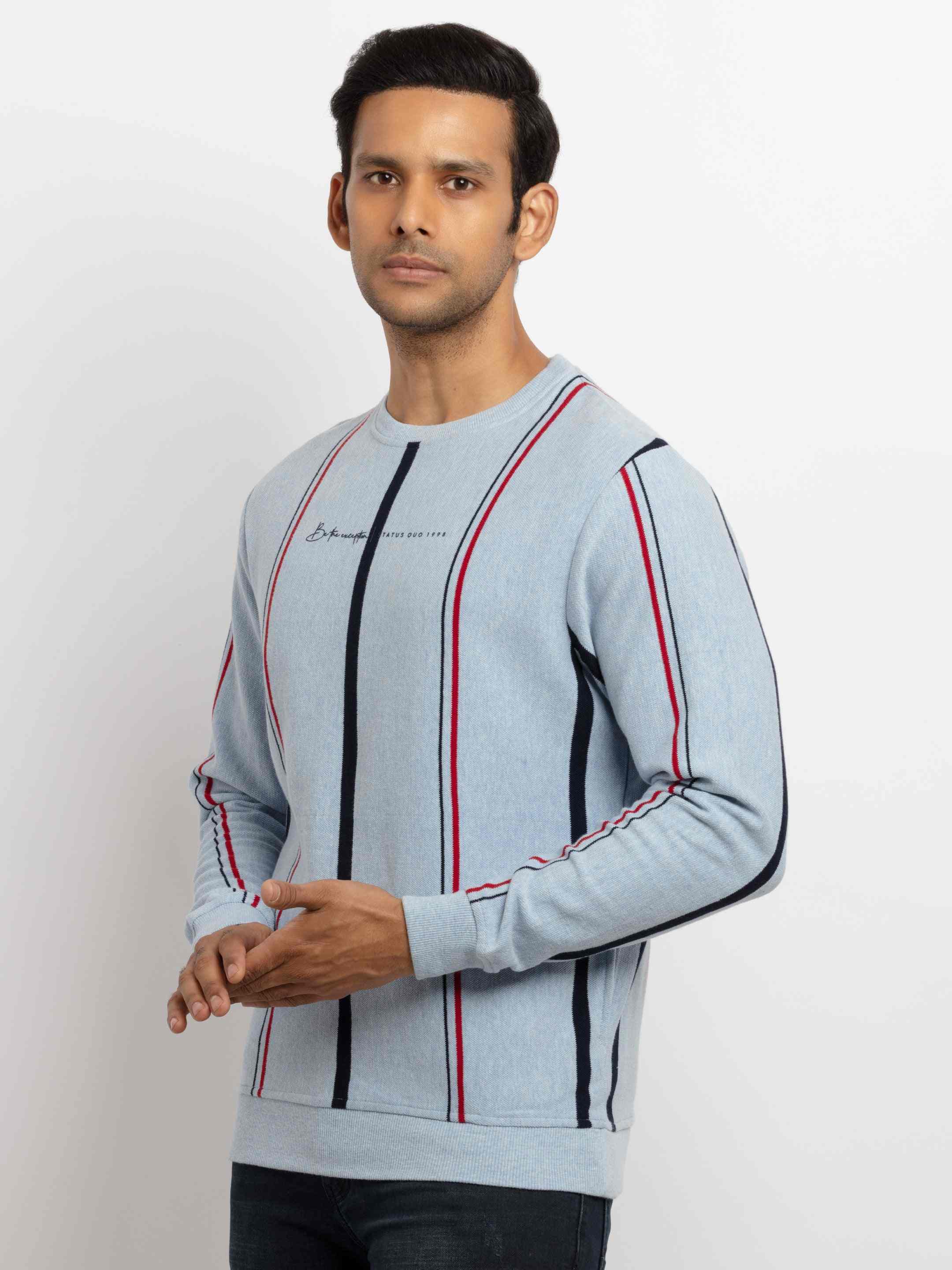 Men's Blue Polycotton Striped Sweatshirts