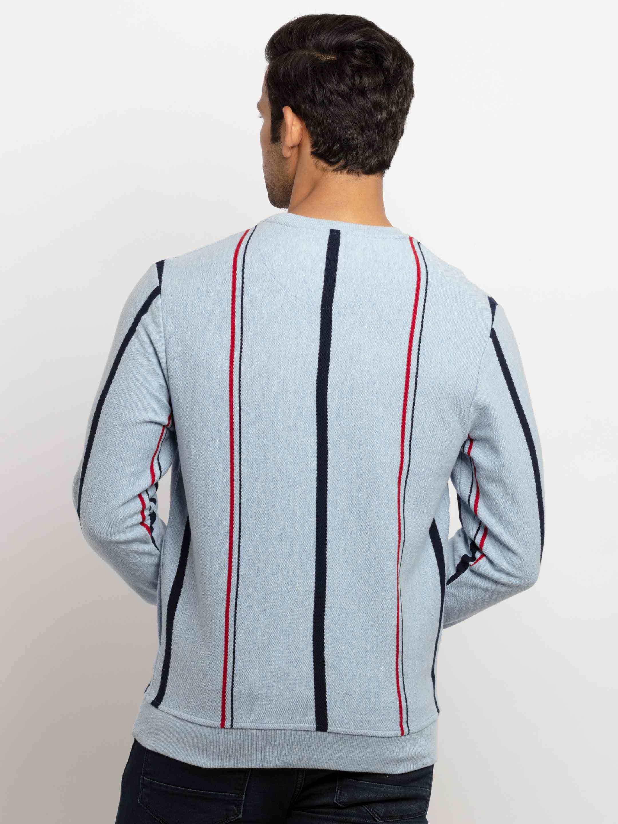 Men's Blue Polycotton Striped Sweatshirts