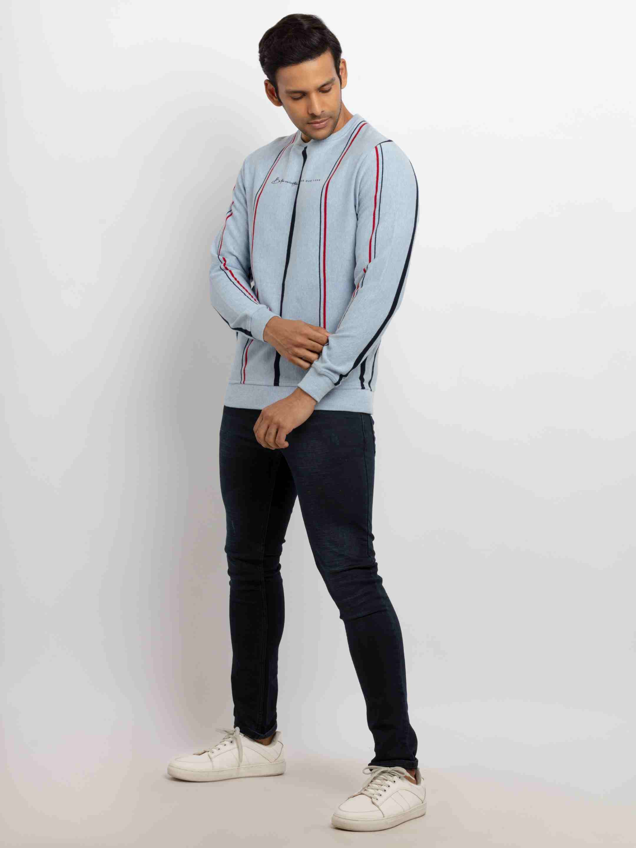 Men's Blue Polycotton Striped Sweatshirts