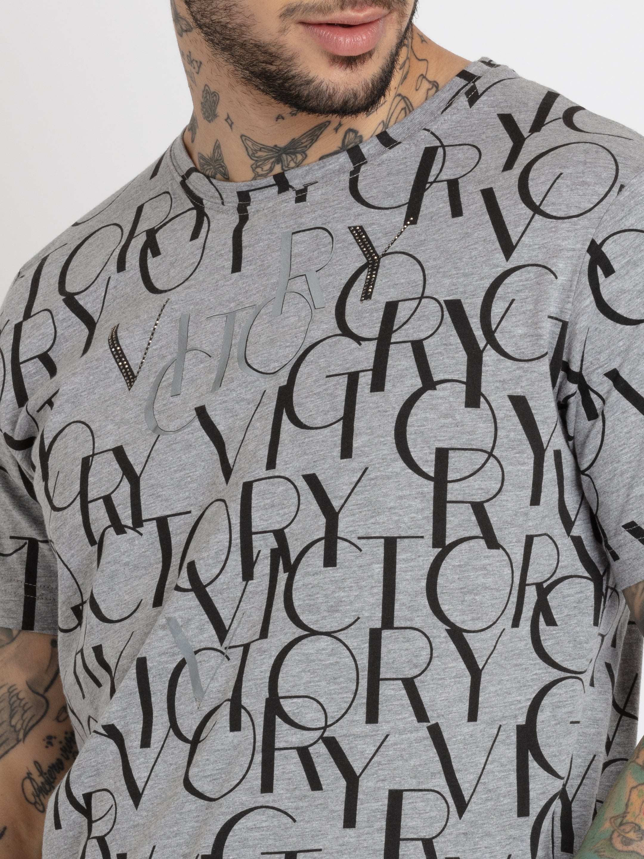 Status Quo | Men's Grey Cotton Typographic Printed Regular T-Shirt 3