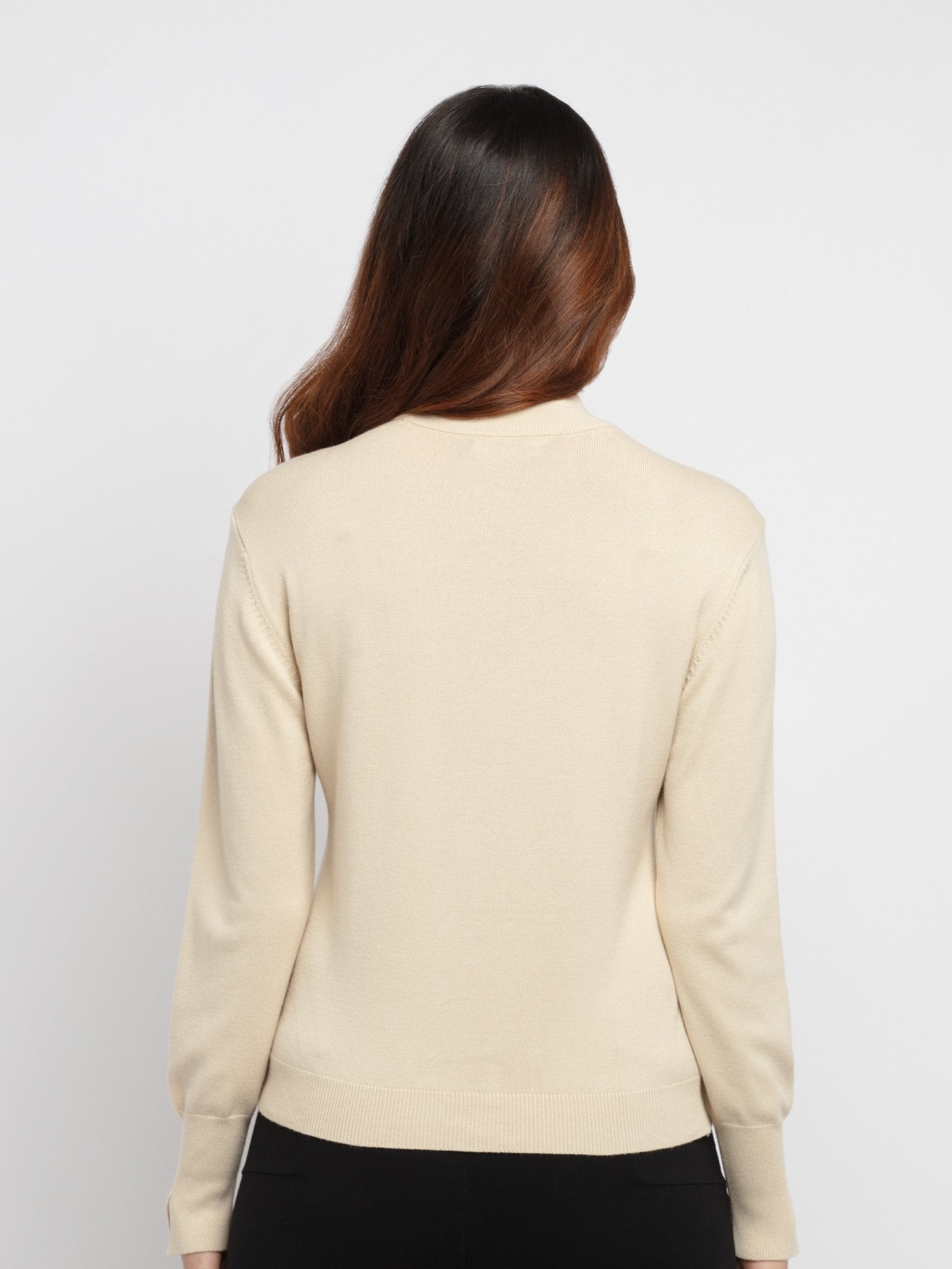 Women's Beige Viscose Solid Sweaters