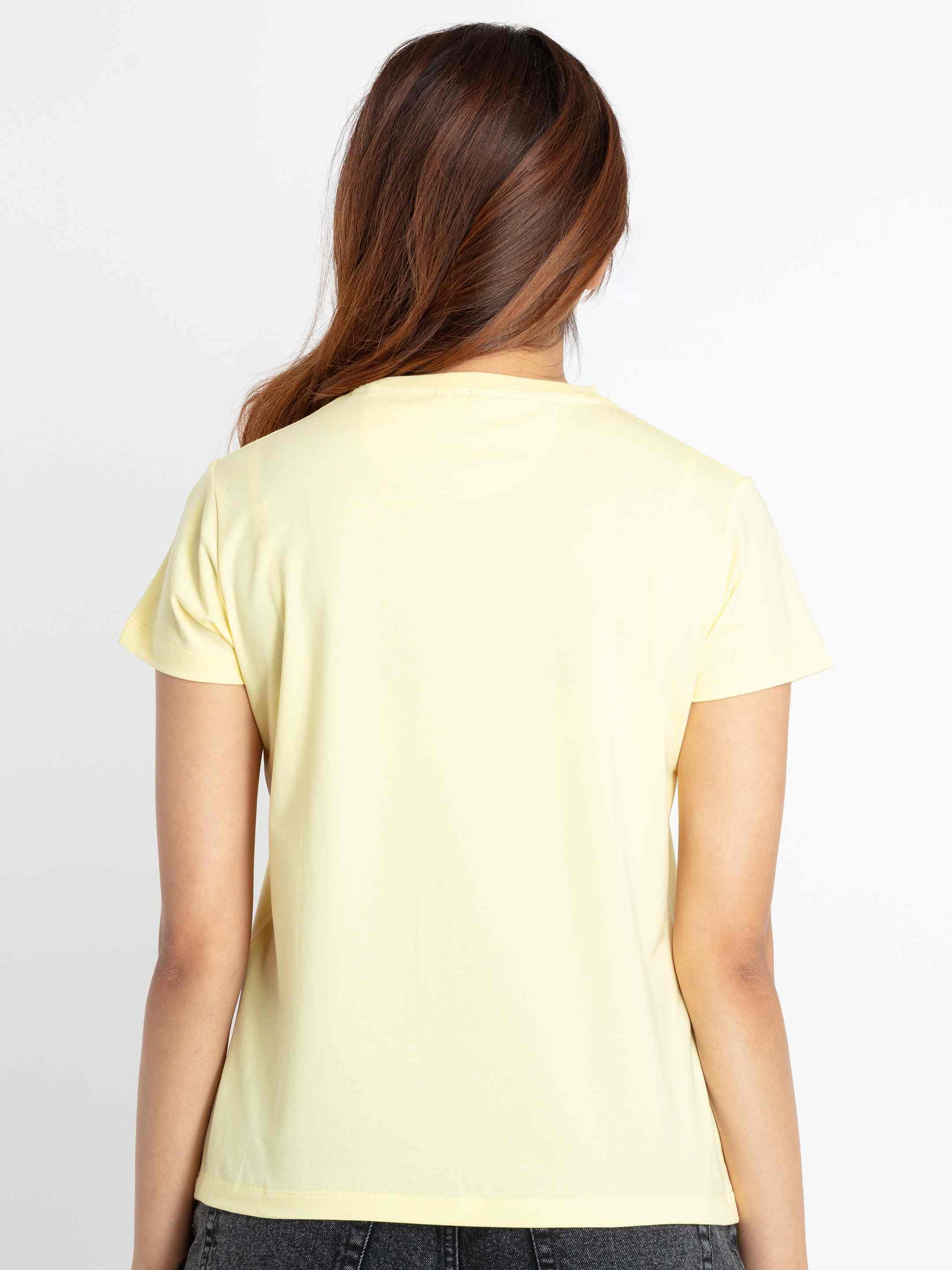 Women's Yellow Cotton Typographic Printed Regular T-Shirt