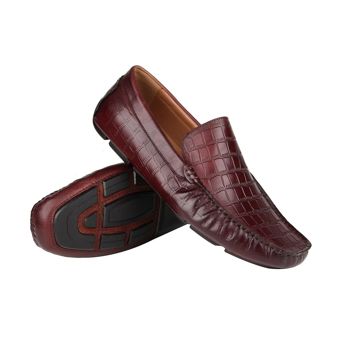 Crocoman Red Driver Loafers