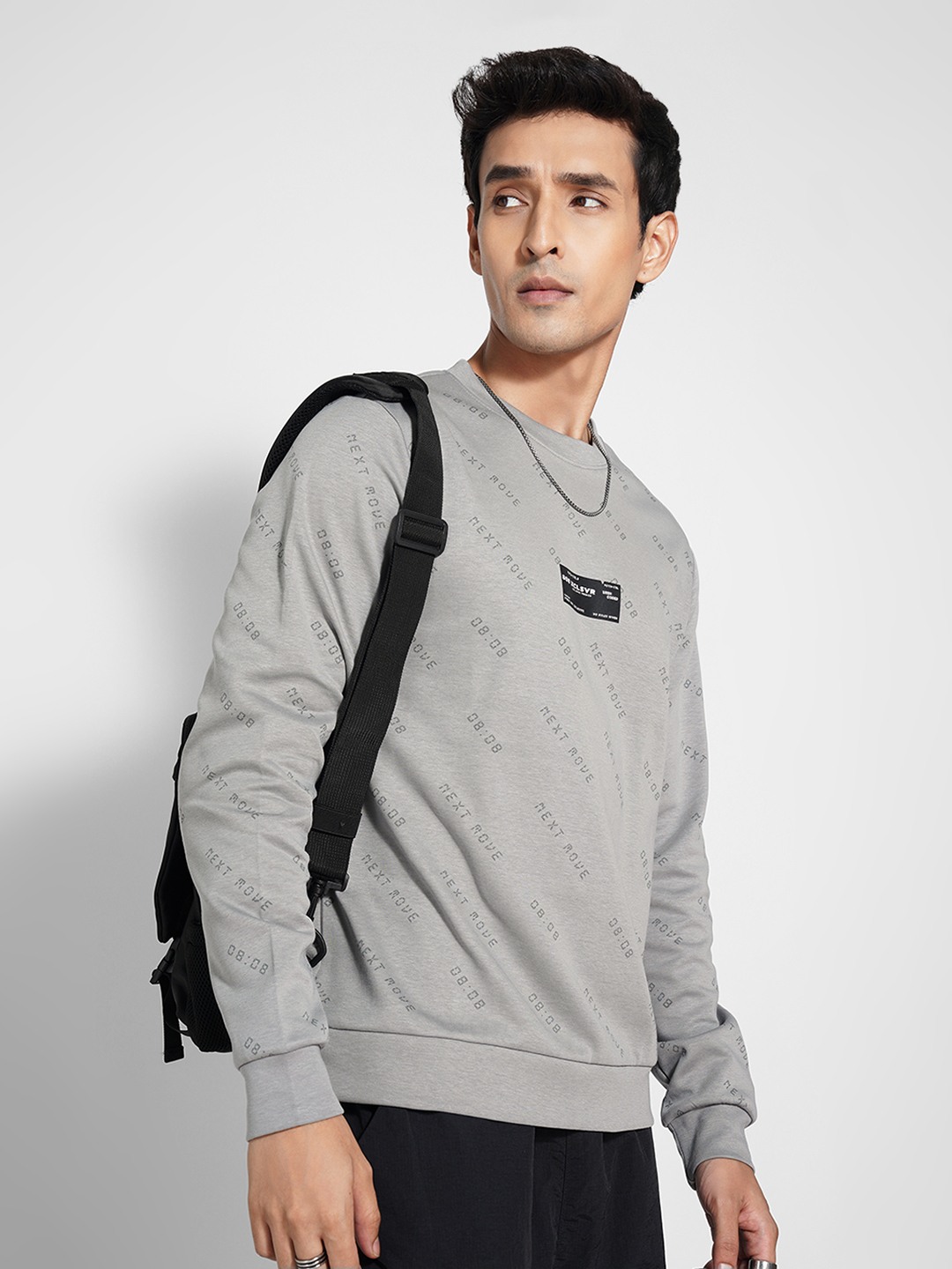 Grey Typographic Print Oversized Sweatshirt