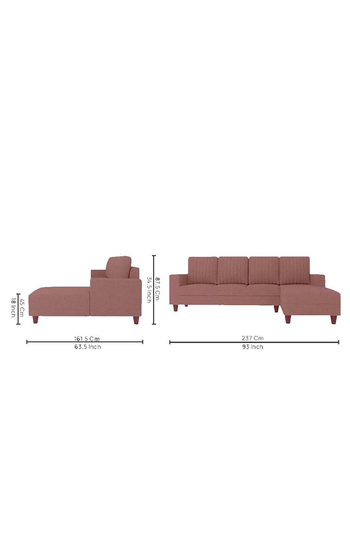 neudot Roman LHS Sectional Sofa for Living Room |6 Person Sofa|Premium Fabric with Cushioned Armrest | Solid Wood Frame|6 Seater in Ceramic Pink Color