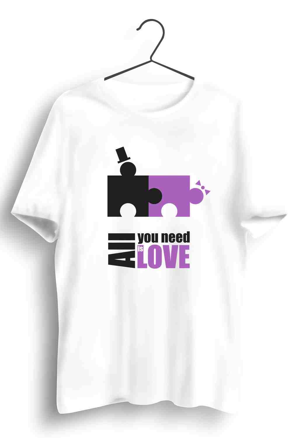 All You Need Is Love Graphic Printed Mens Round Neck White Cotton Tshirt
