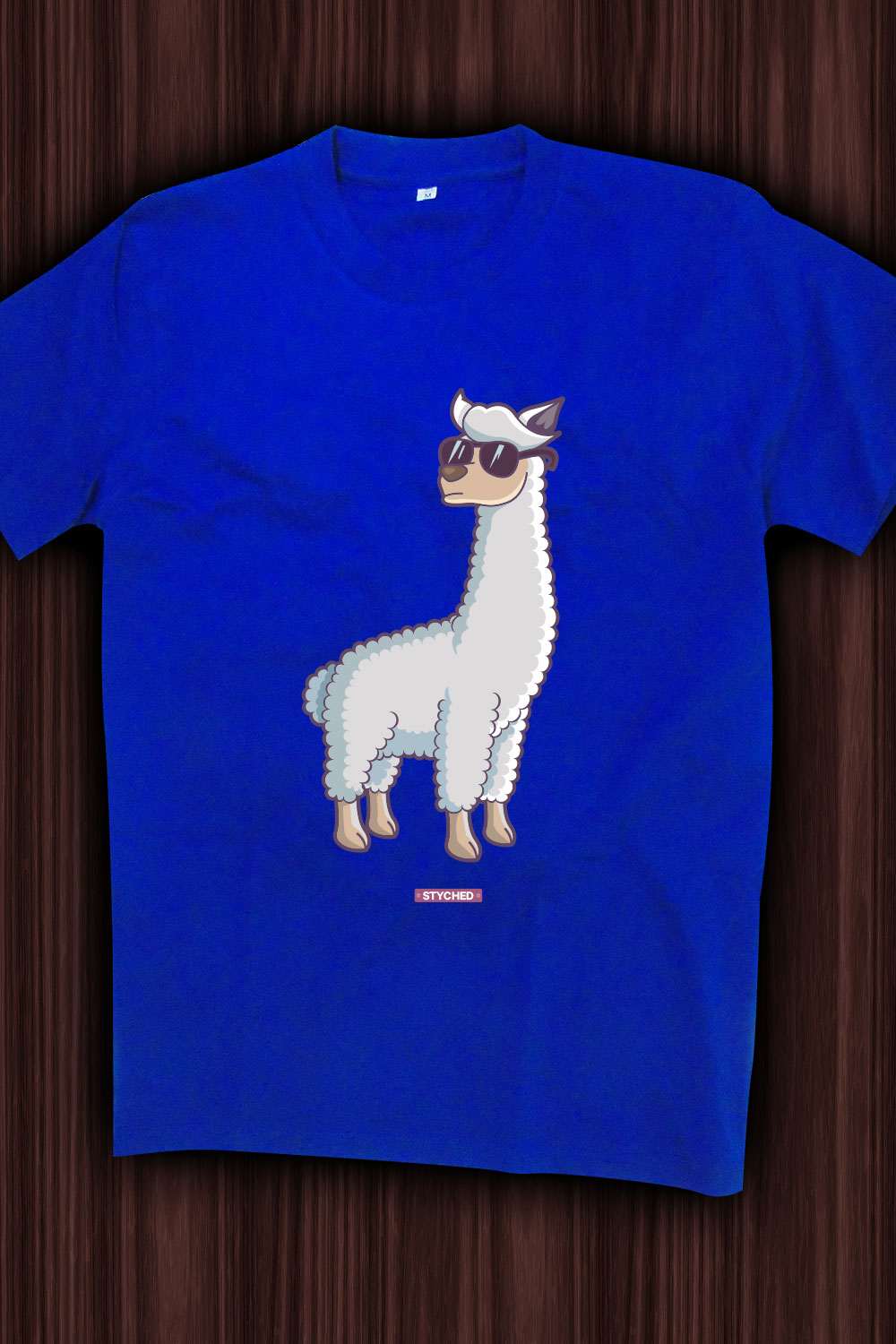 Cool Alpaca wearing sunglasses - Quirky Graphic Printed Mens Round Neck Cotton Tshirt Blue