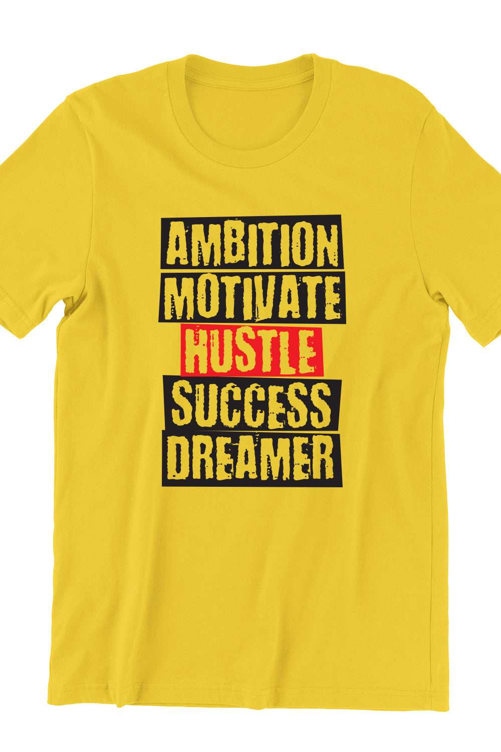 Ambition Graphic Printed Mens Round Neck  Yellow Cotton Tshirt