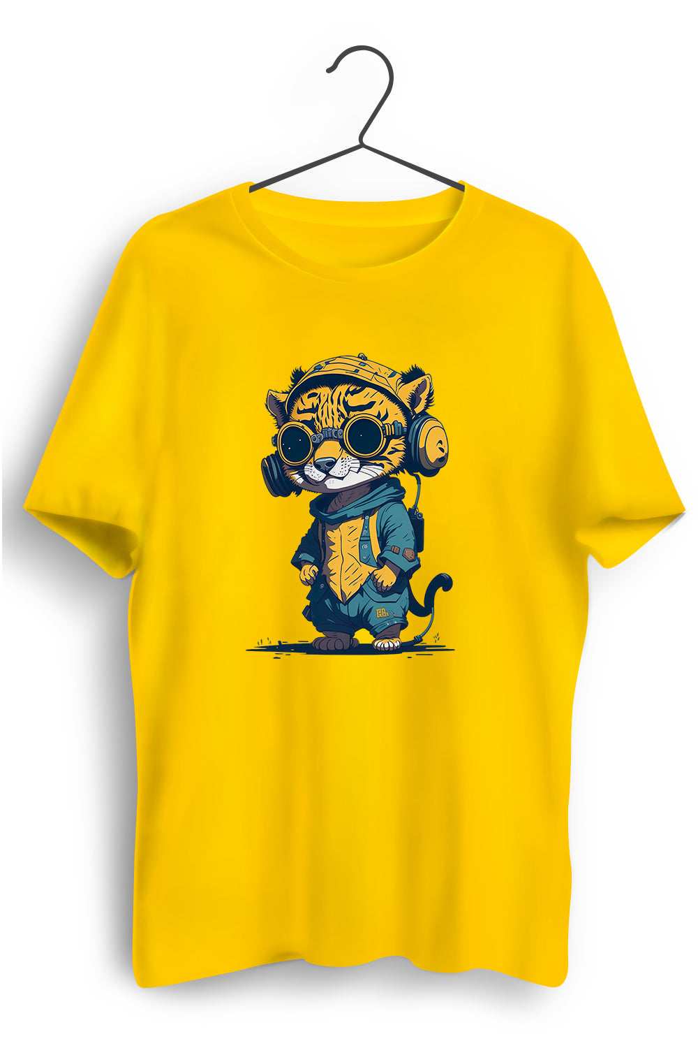 Baby Tiger Graphic Printed Mens Round Neck Yellow Cotton Tshirt