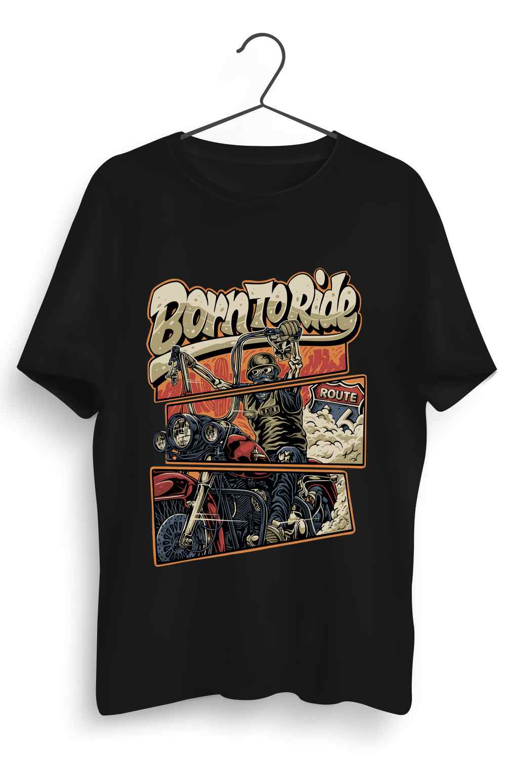 Born To Ride Graphic Printed Mens Round Neck Black Cotton Tshirt
