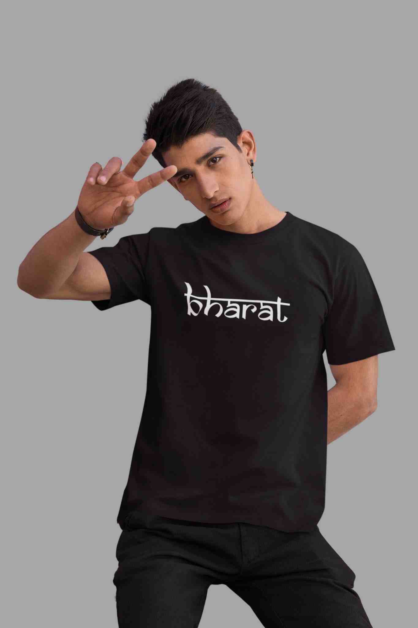 Bharat Printed Round Neck Mens Cotton Tshirt