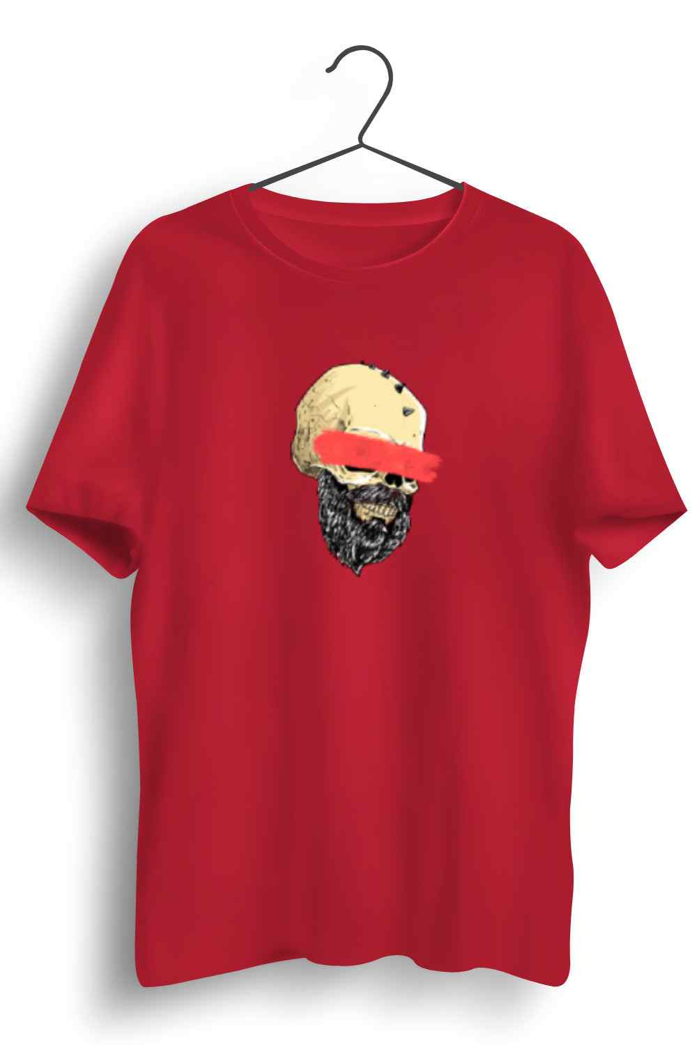 Blind Skull Graphic Printed Mens Round Neck Red Cotton Tshirt
