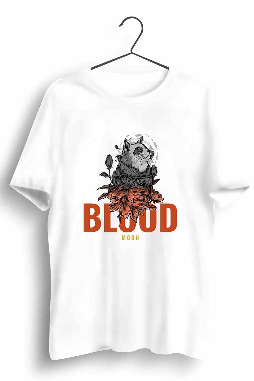 Blood Moon Graphic Printed Mens Round Neck White Cotton Tshirt