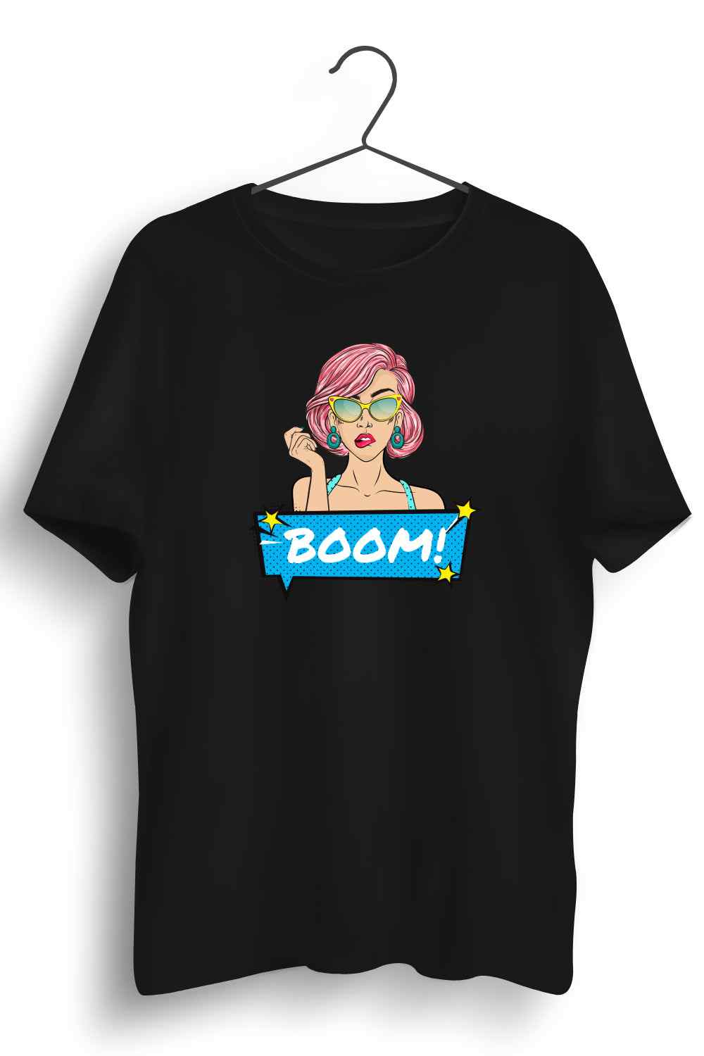 Boom Graphic Printed Mens Round Neck Black Cotton Tshirt