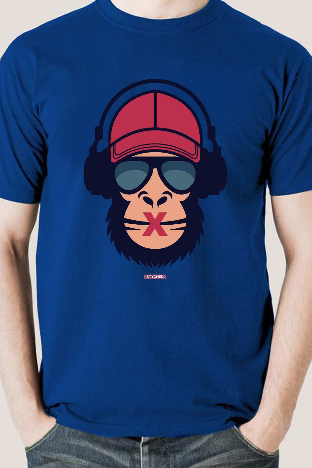 Bura mat dekho, bolo, suno - Wise monkey - Blue printed casual Cotton Tshirt online