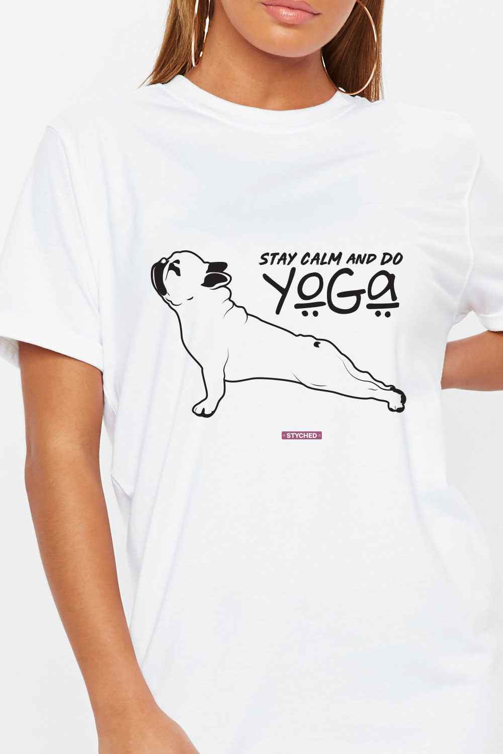 Stay Calm and Do Yoga - Quirky Graphic T-Shirt White Color