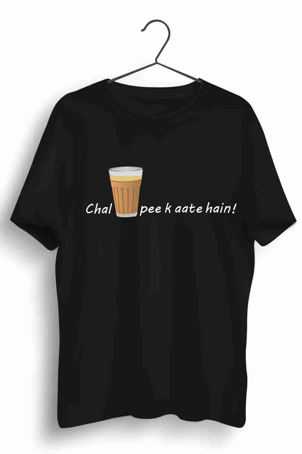 Chai Peeke Aate Hai Graphic Printed Mens Round Neck Black Cotton Tshirt