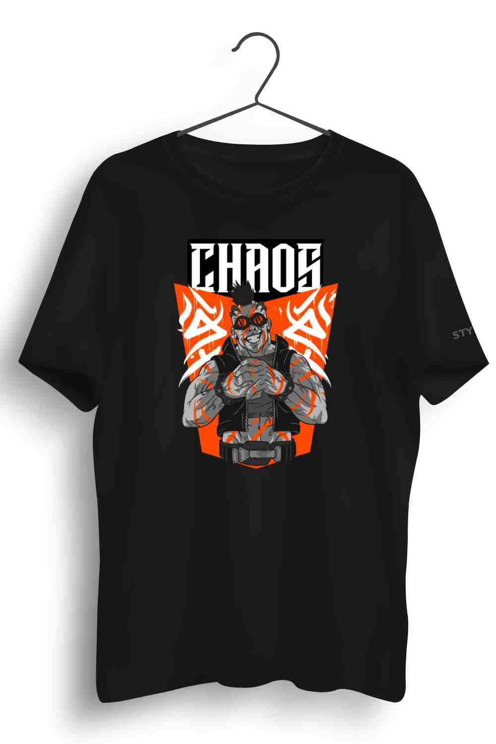 Chaos Graphic Printed Mens Round Neck Black Cotton Tshirt