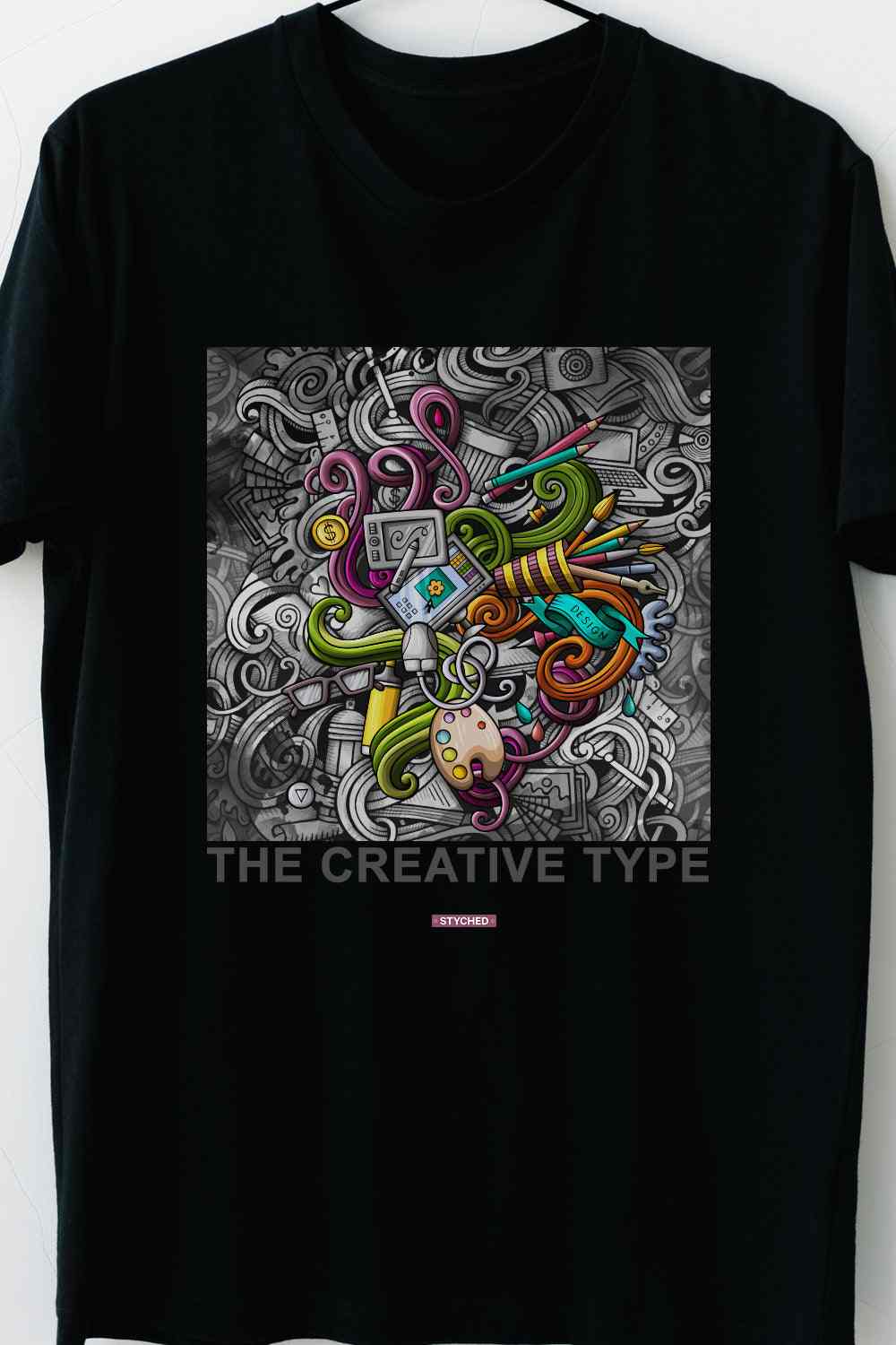 Creative Type - Block printed creative art round neck black Cotton Tshirt