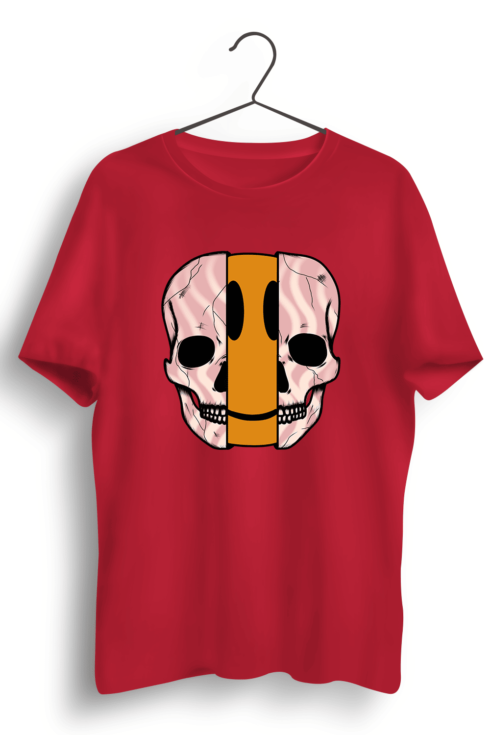 Dis Skull Graphic Printed Mens Round Neck Red Cotton Tshirt