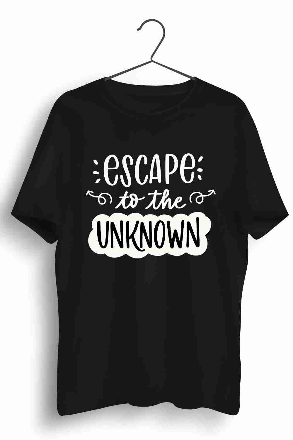 Escape To The Unknown Graphic Printed Mens Round Neck Black Cotton Tshirt