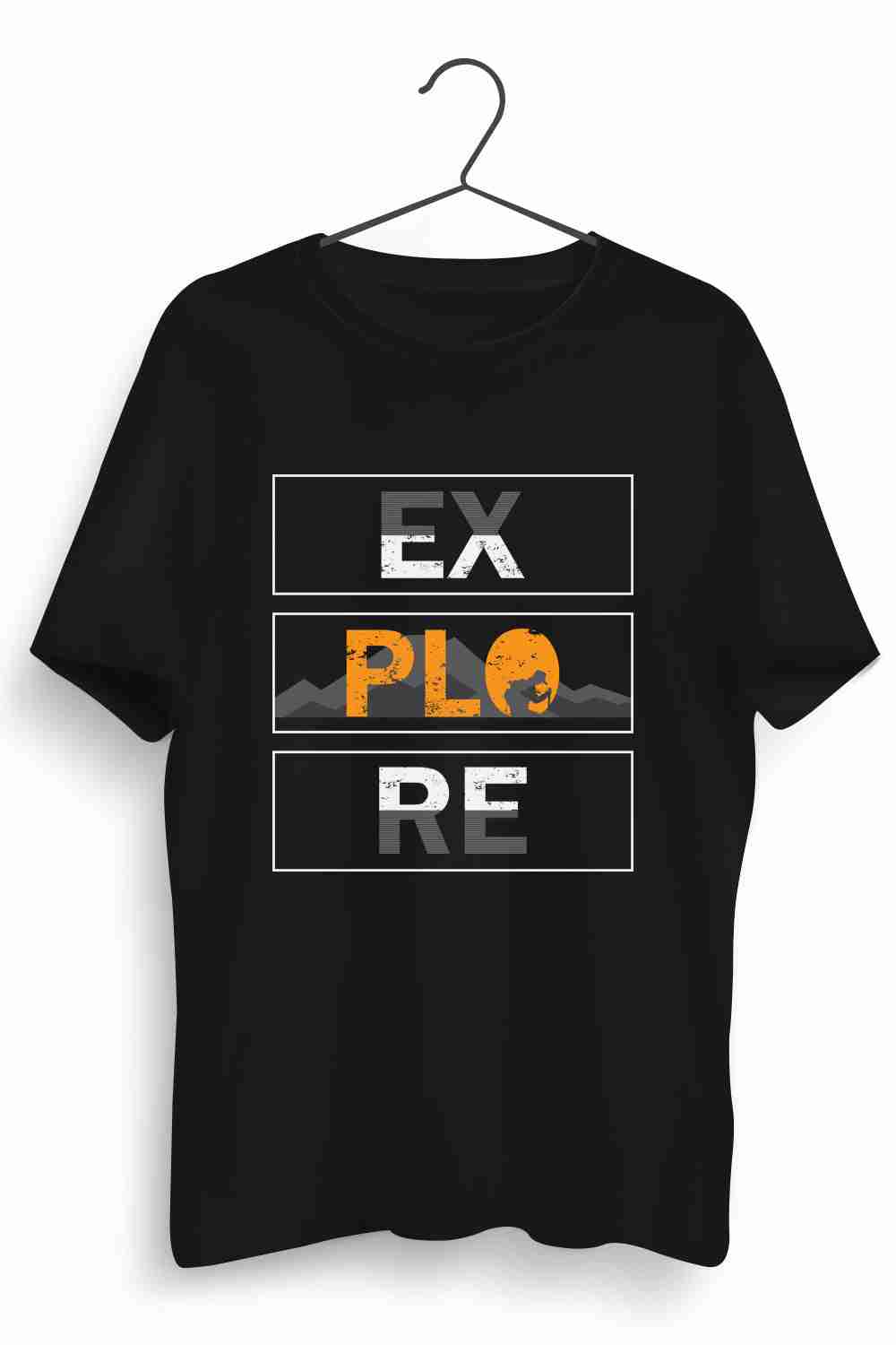 Explore Graphic Printed Mens Round Neck Black Cotton Tshirt
