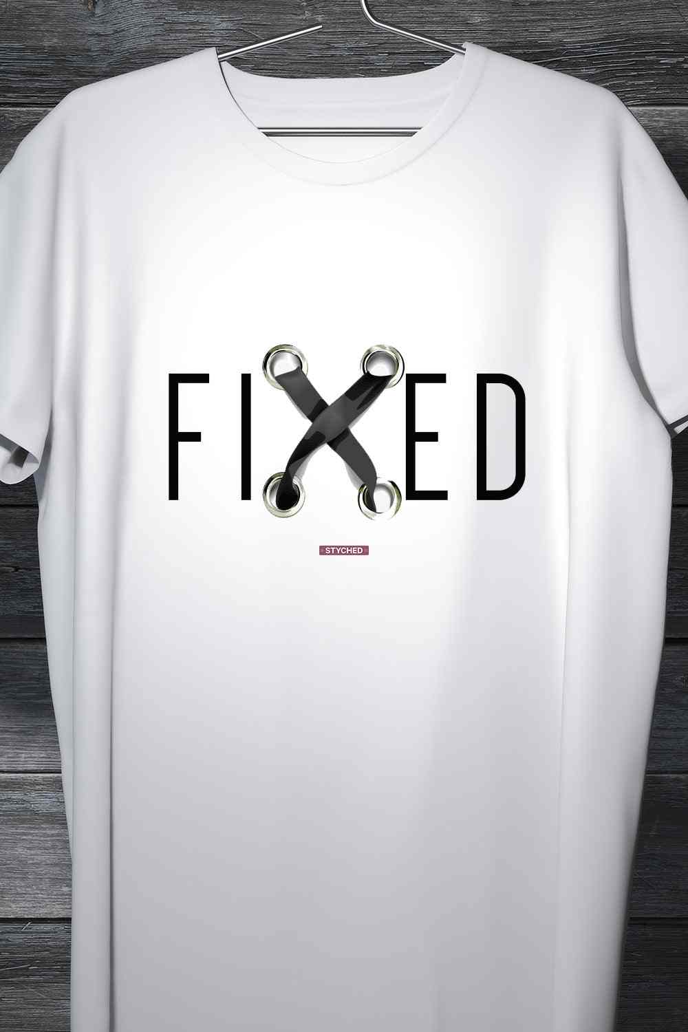 Fixed - White Tee with 3D illusion Casual round neck Cotton Tshirt