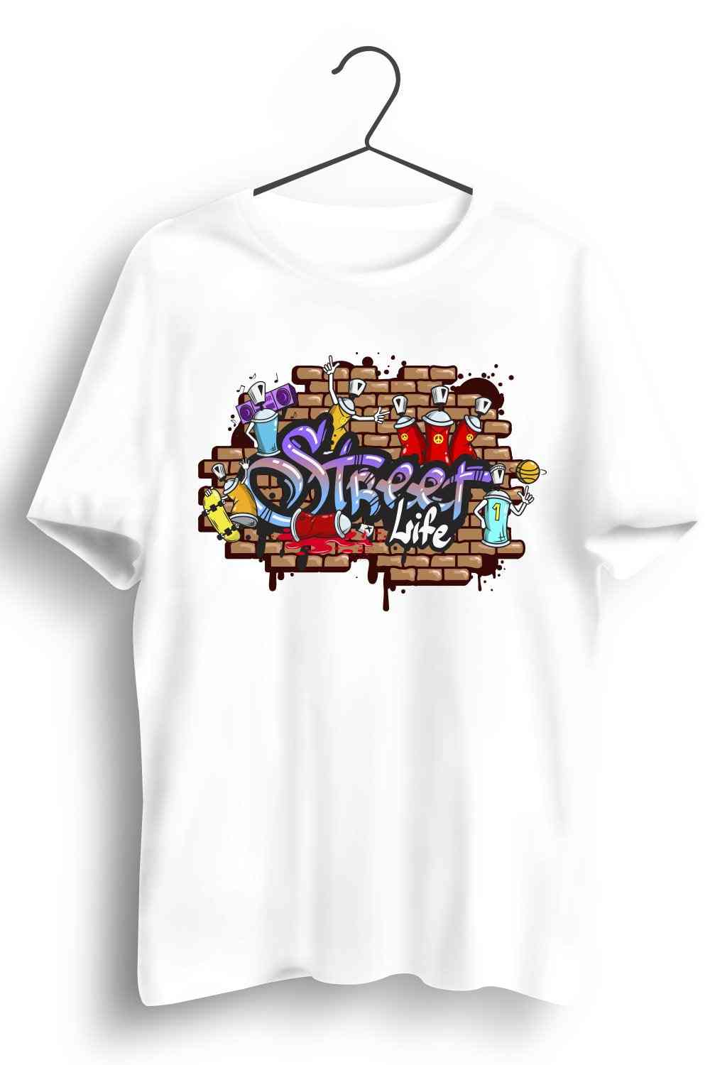 Hip Hop Street Art Graphic Printed Mens Round Neck White Cotton Tshirt